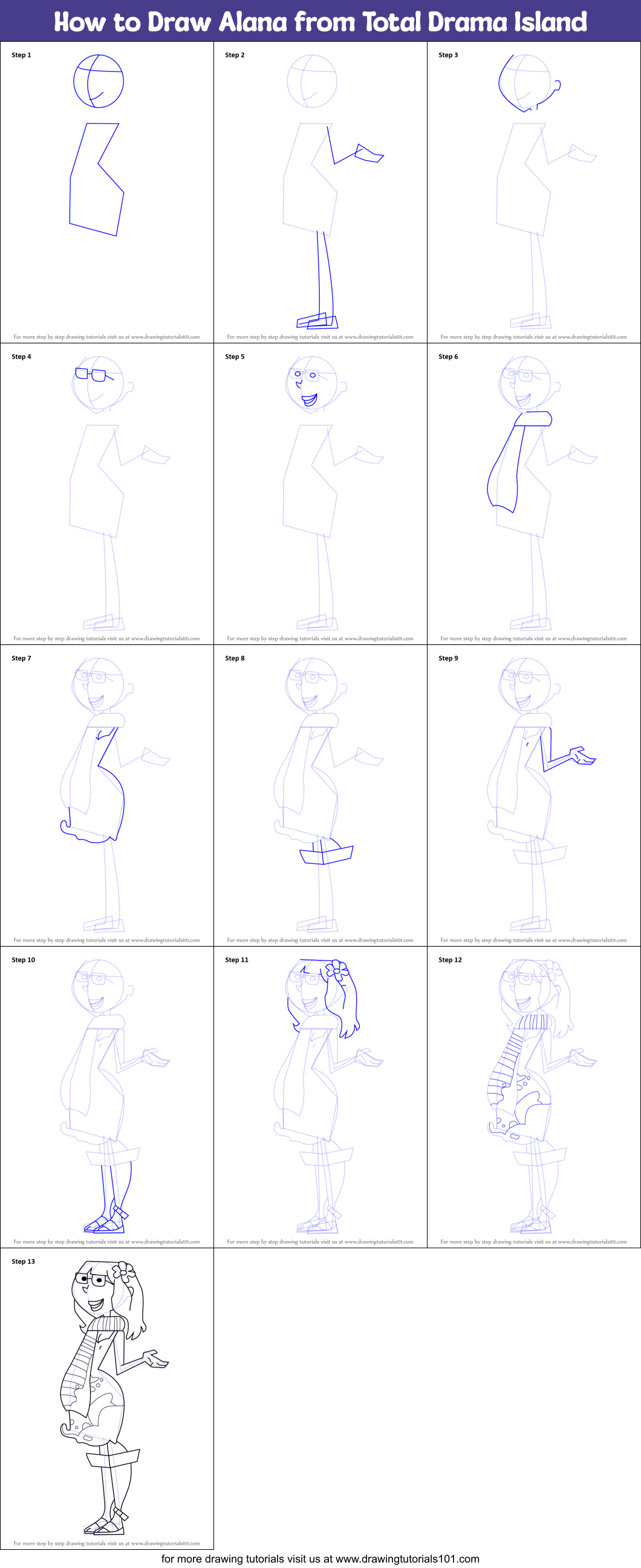 How to Draw Alana from Total Drama Island Printable Step by Step