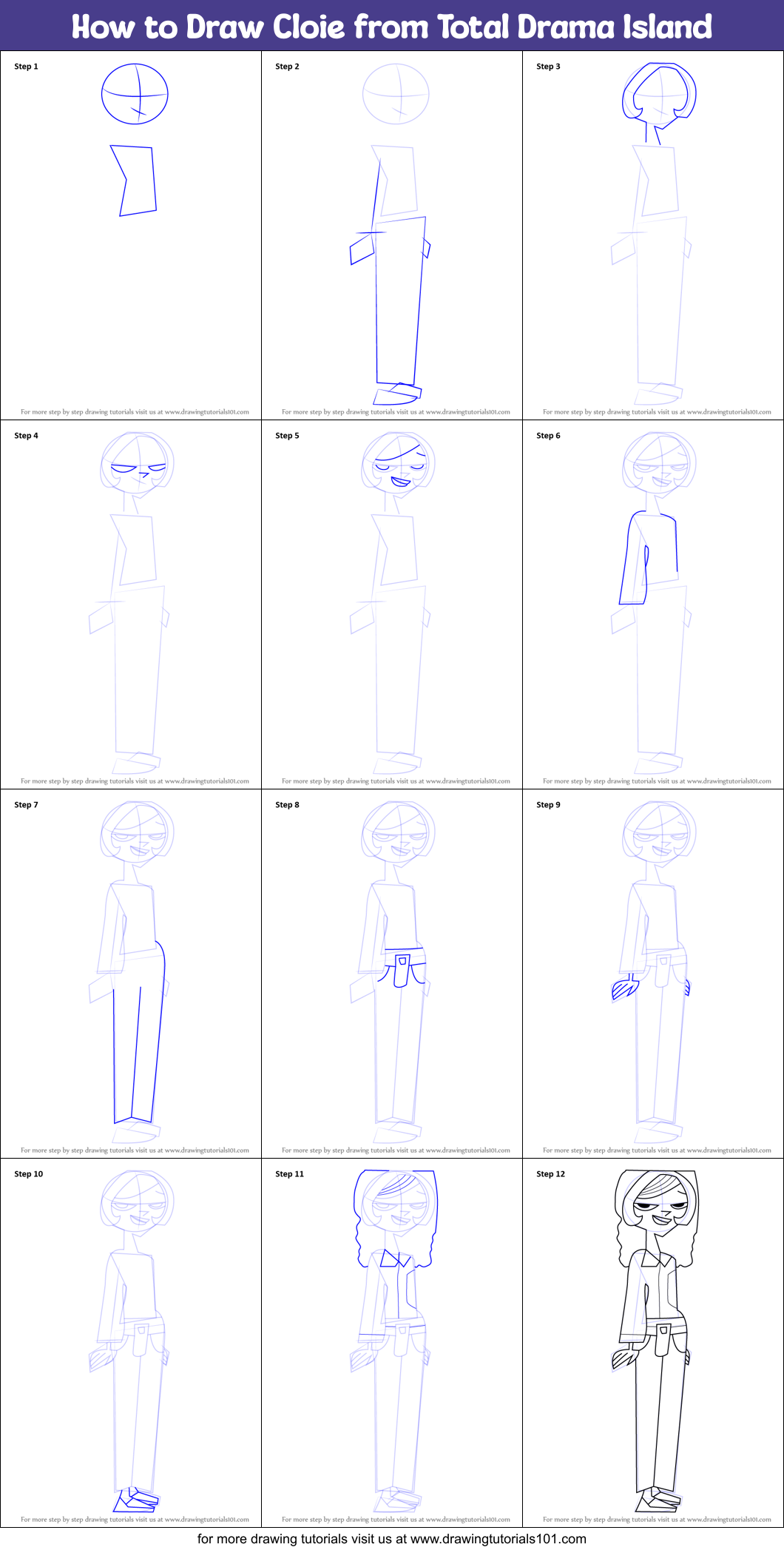 How to Draw Cloie from Total Drama Island Printable Step by Step