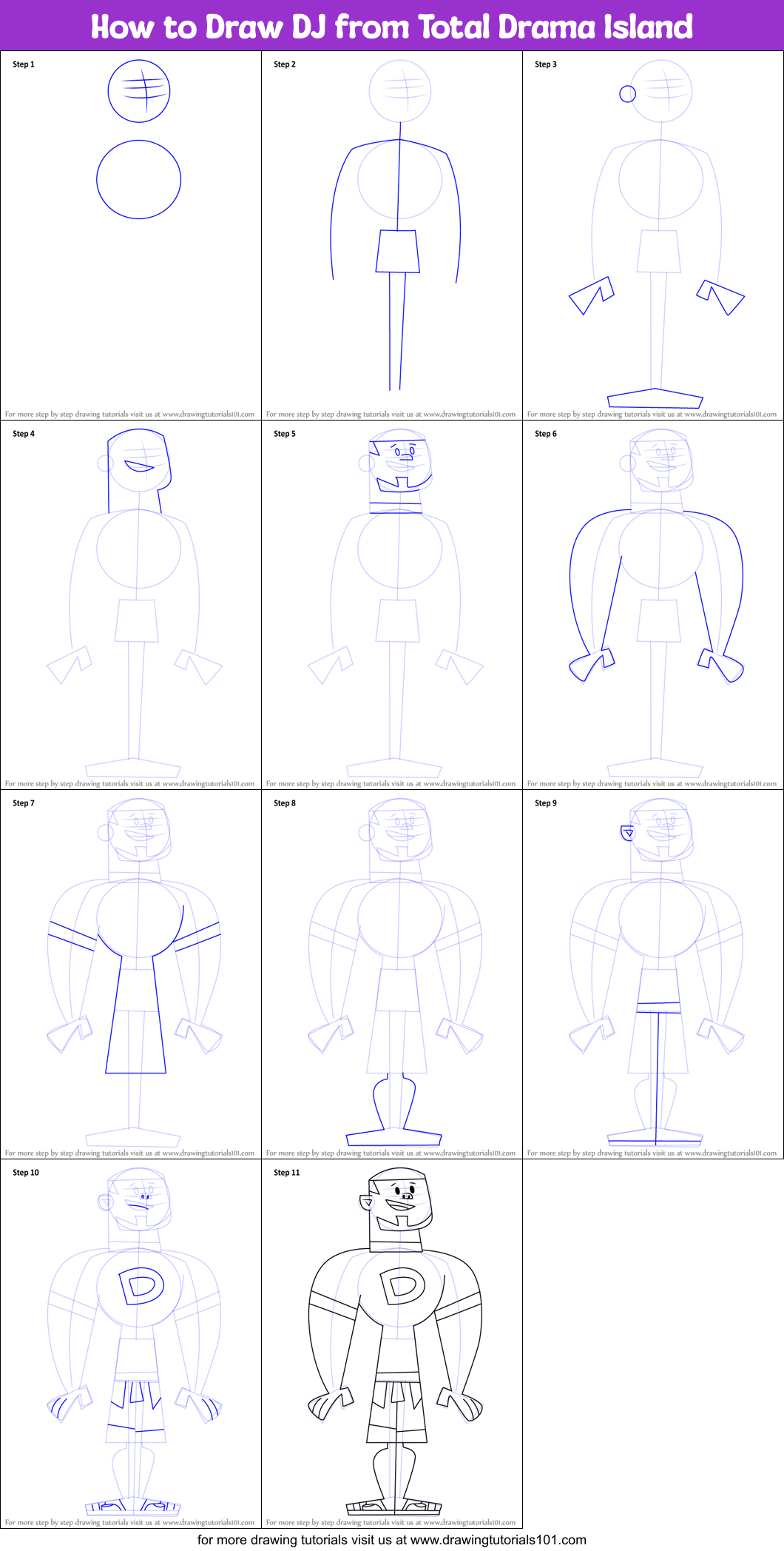 How to Draw DJ from Total Drama Island Printable Step by Step