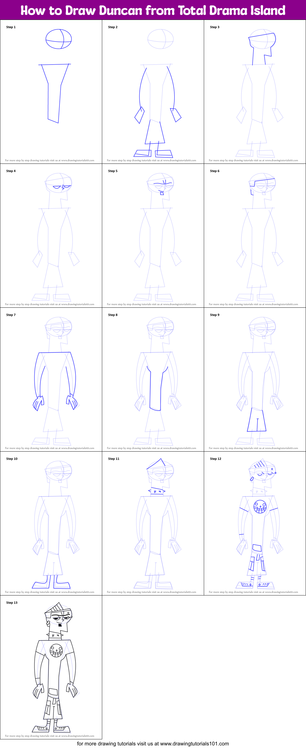 How to Draw Duncan from Total Drama Island Printable Step by Step