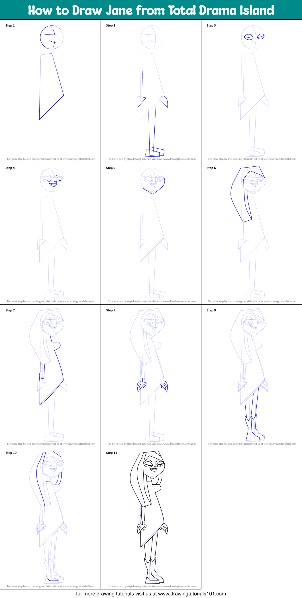 How to Draw Jane from Total Drama Island Printable Step by Step