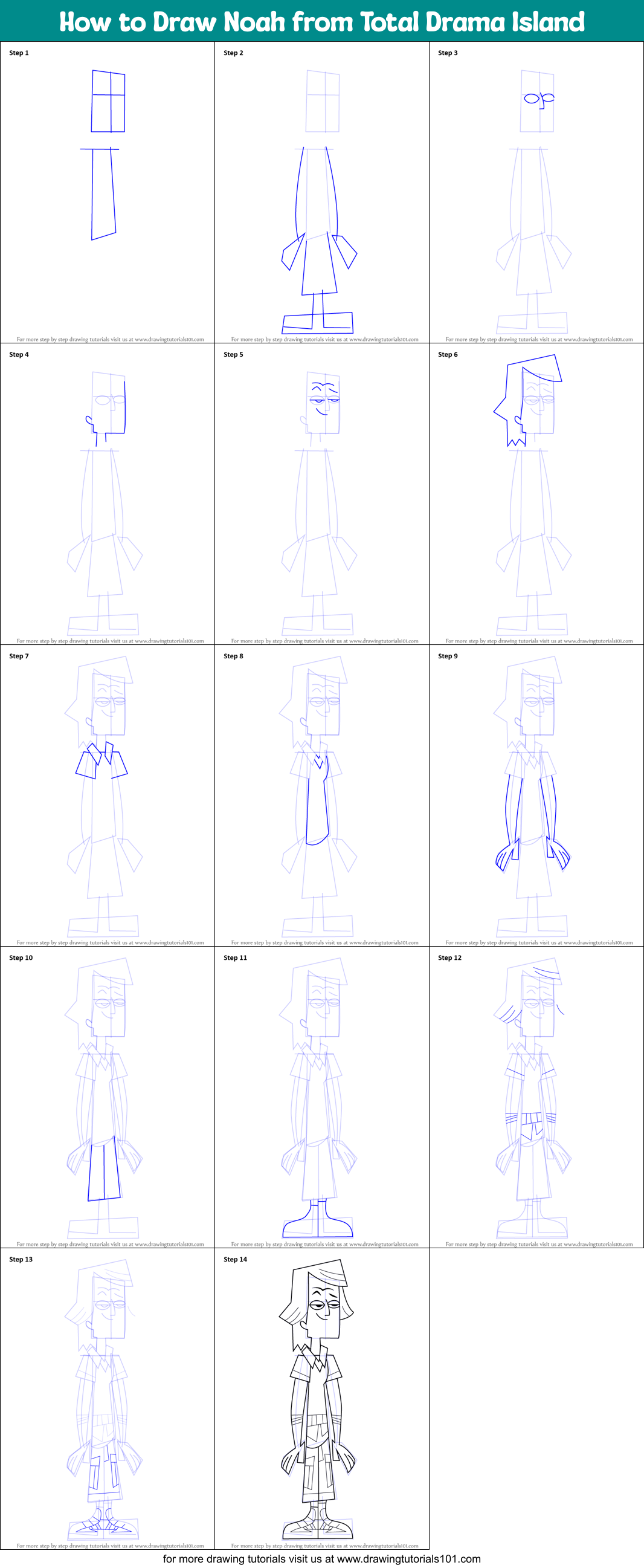 How to Draw Noah from Total Drama Island Printable Step by Step
