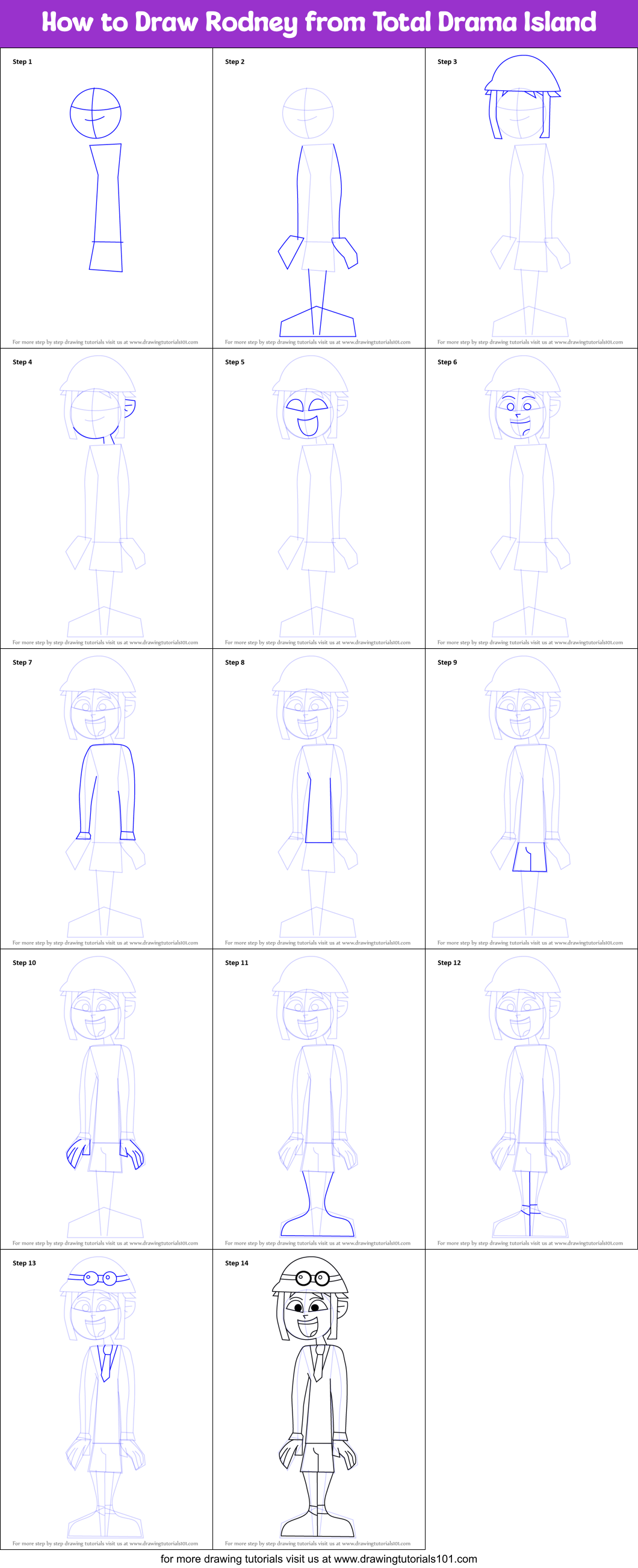 How to Draw Rodney from Total Drama Island Printable Step by Step