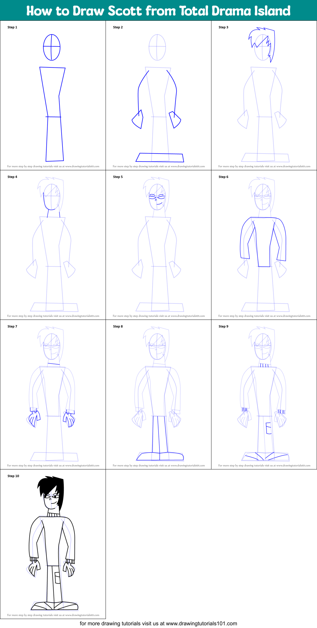 How to Draw Scott from Total Drama Island Printable Step by Step
