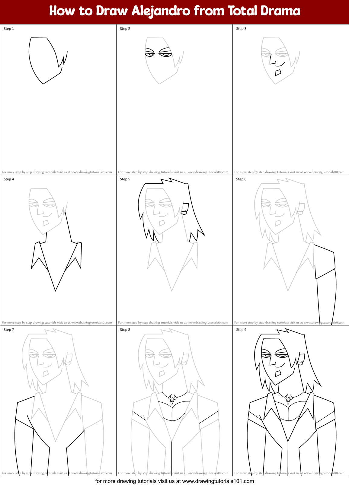 How to Draw Alejandro from Total Drama Printable Step by Step