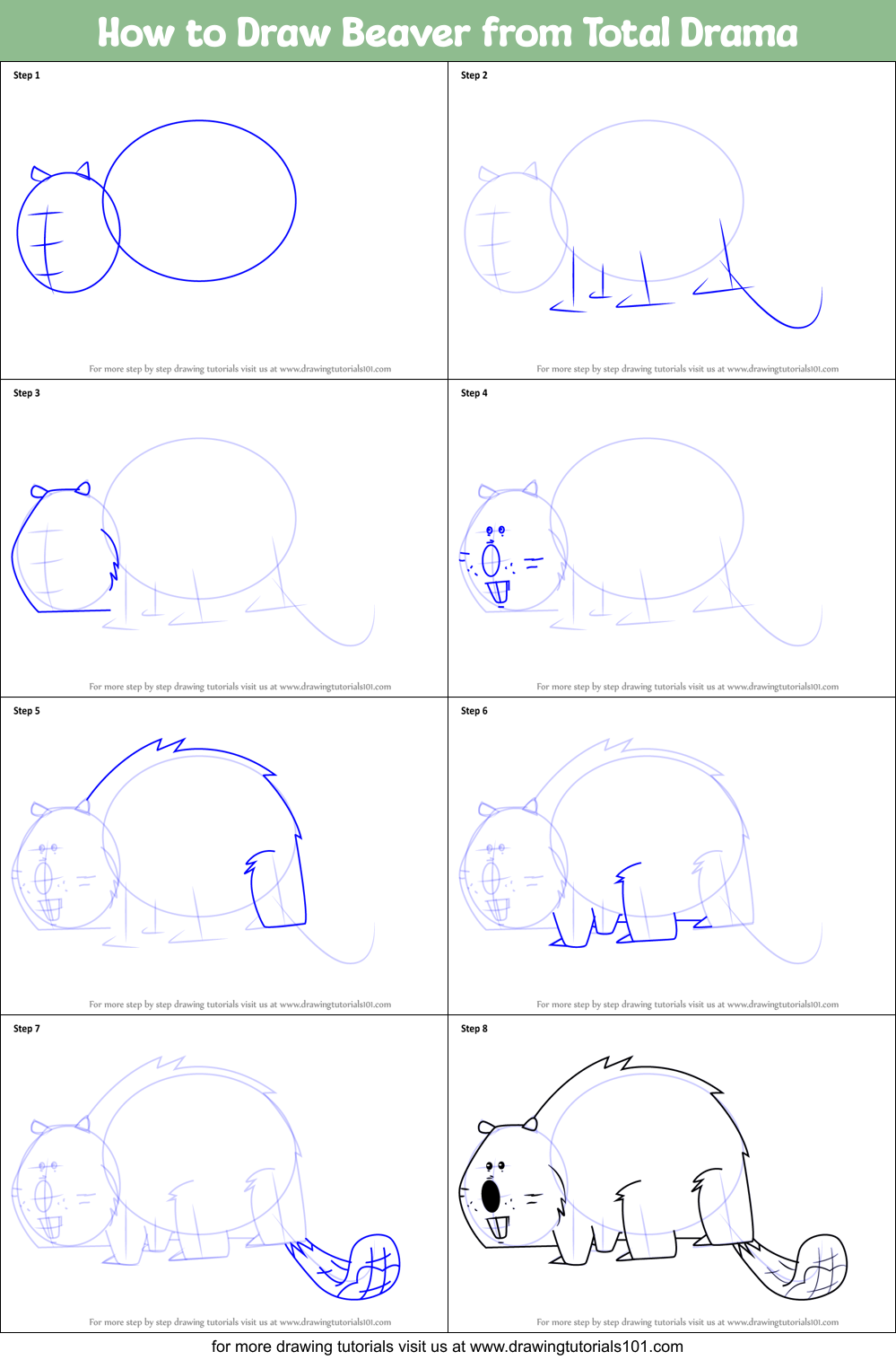 How to Draw Beaver from Total Drama Printable Step by Step