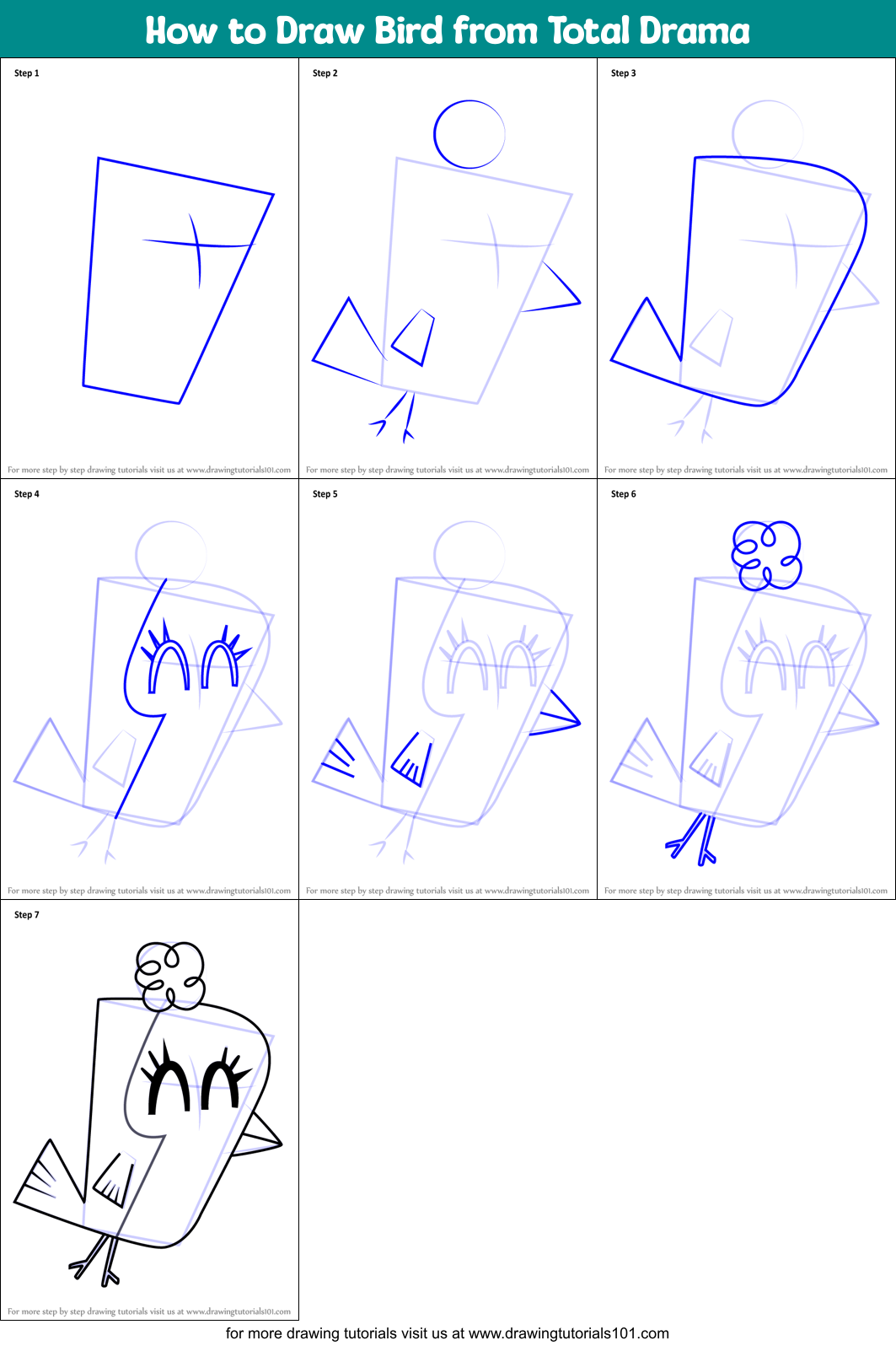 How to Draw Bird from Total Drama Printable Step by Step