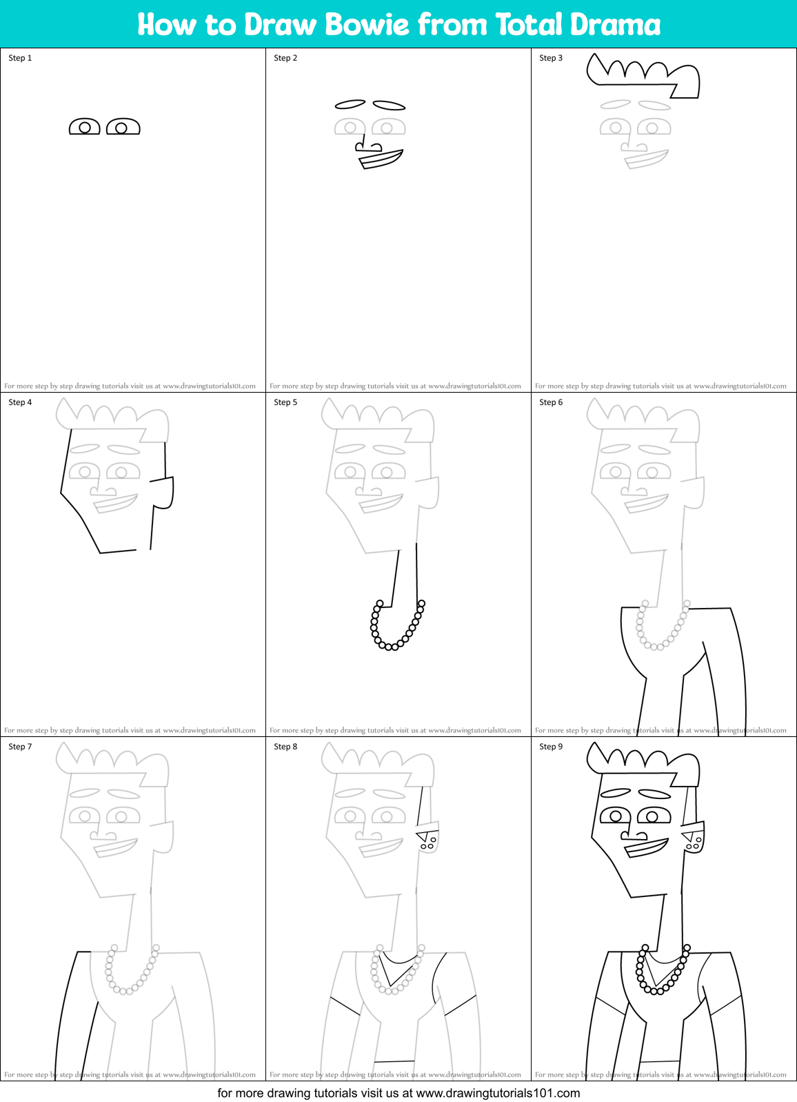How to Draw Bowie from Total Drama Printable Step by Step