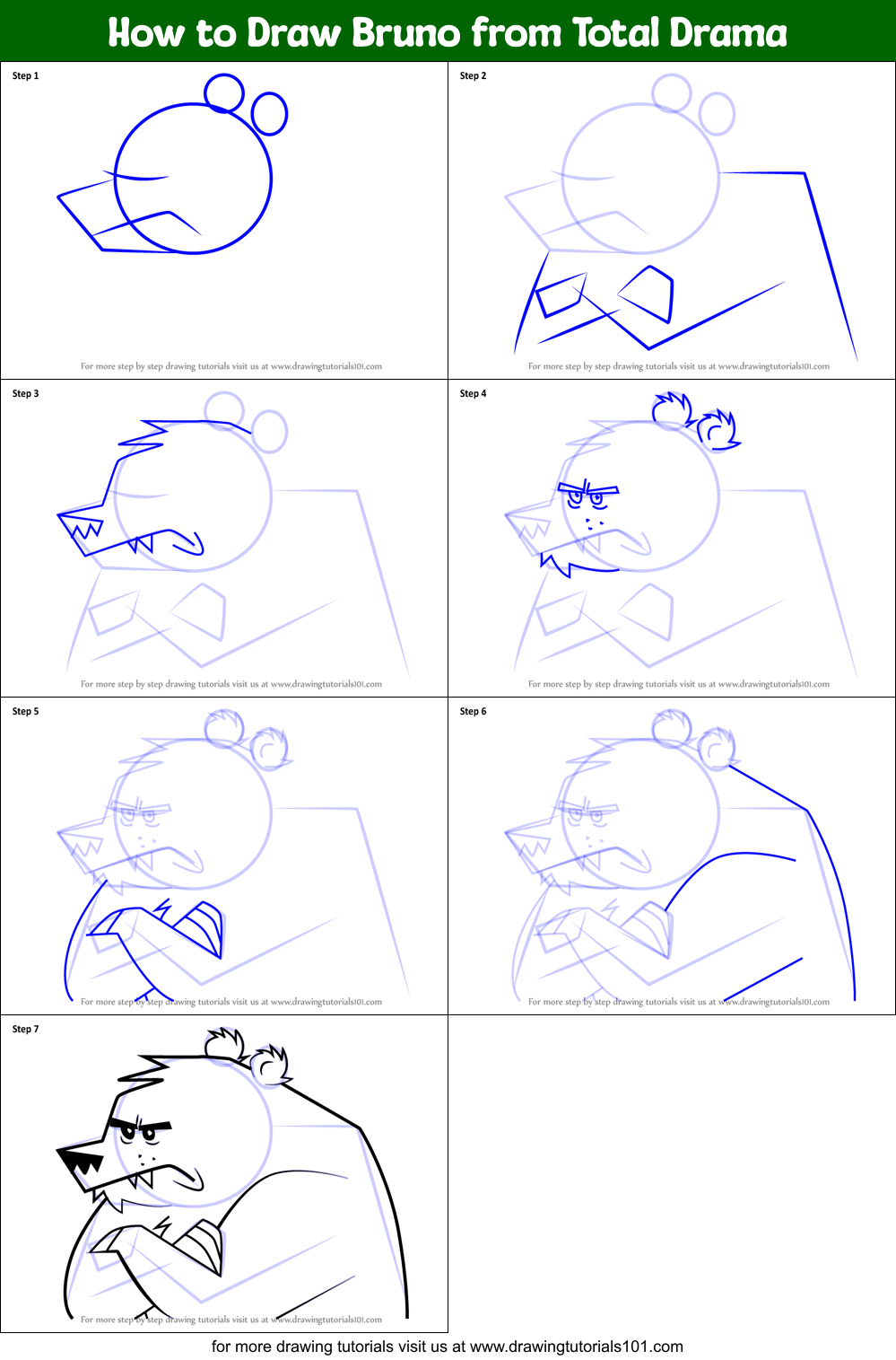 How to Draw Bruno from Total Drama Printable Step by Step