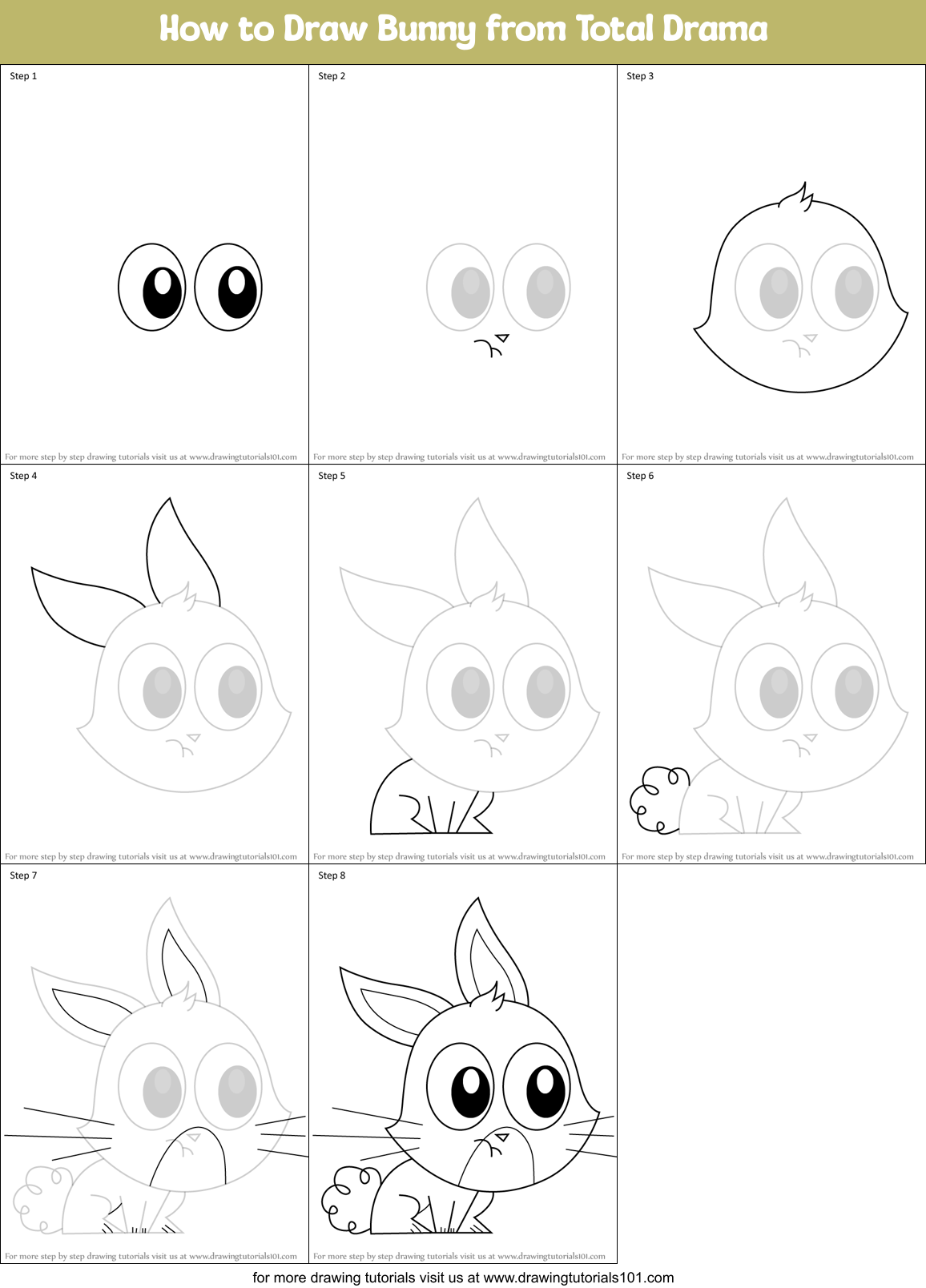 How to Draw Bunny from Total Drama Printable Step by Step