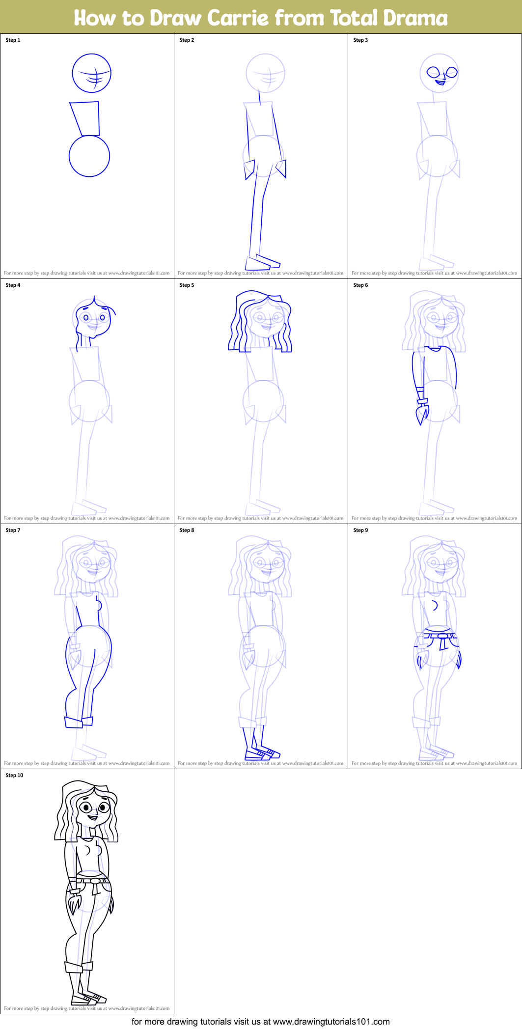 How to Draw Carrie from Total Drama Printable Step by Step