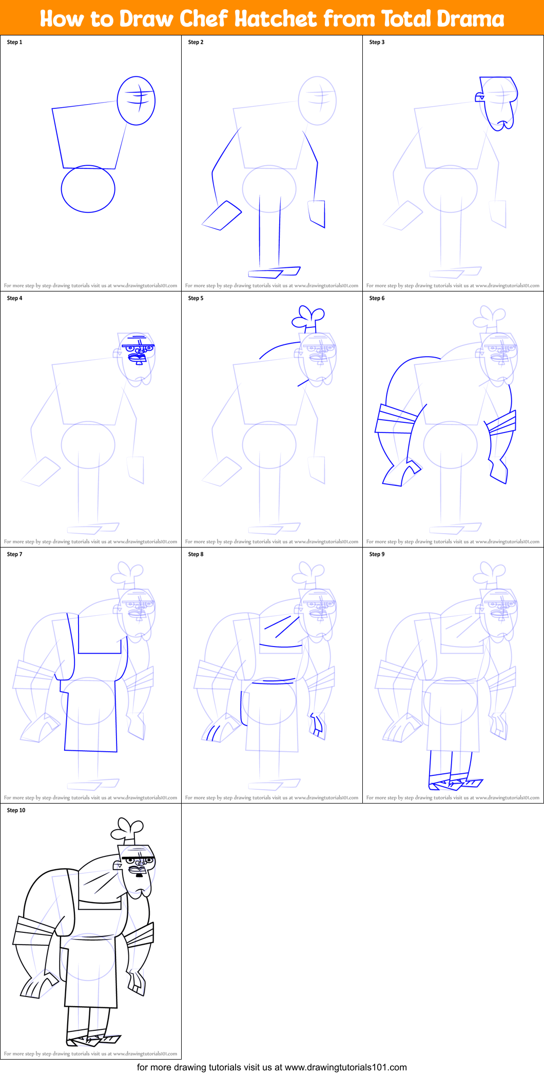 How to Draw Chef Hatchet from Total Drama Printable Step by Step