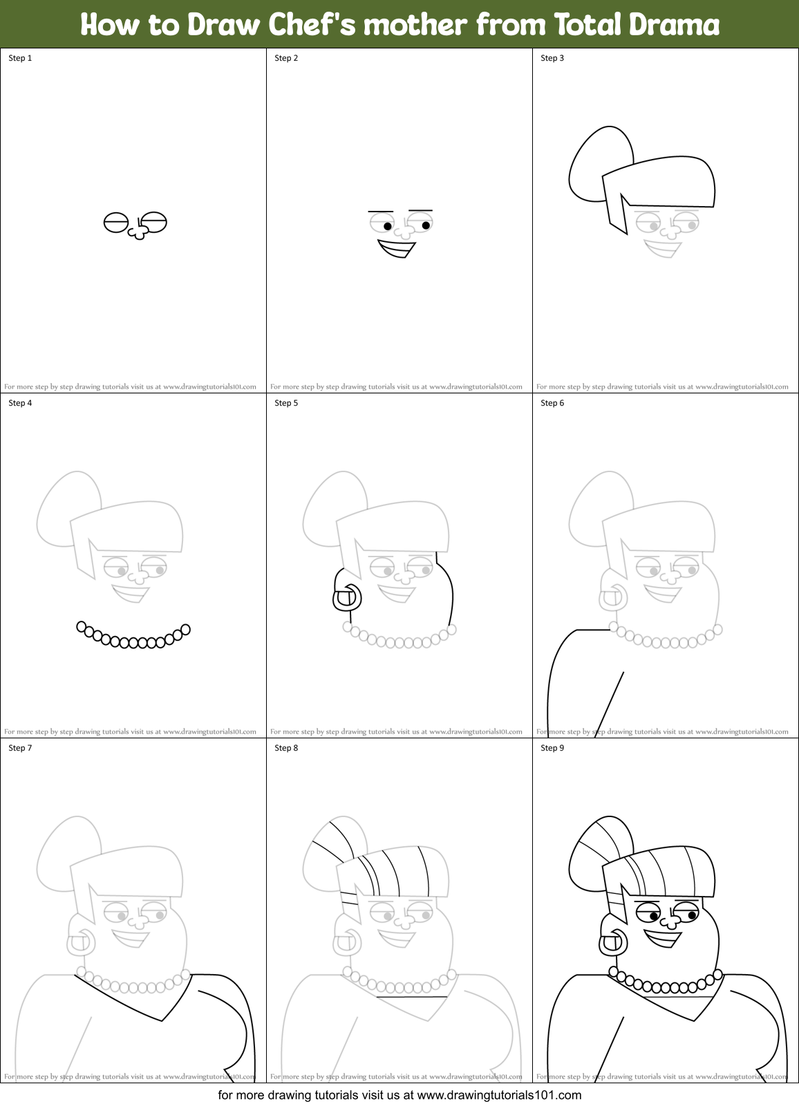 How to Draw Chef's mother from Total Drama Printable Step by Step