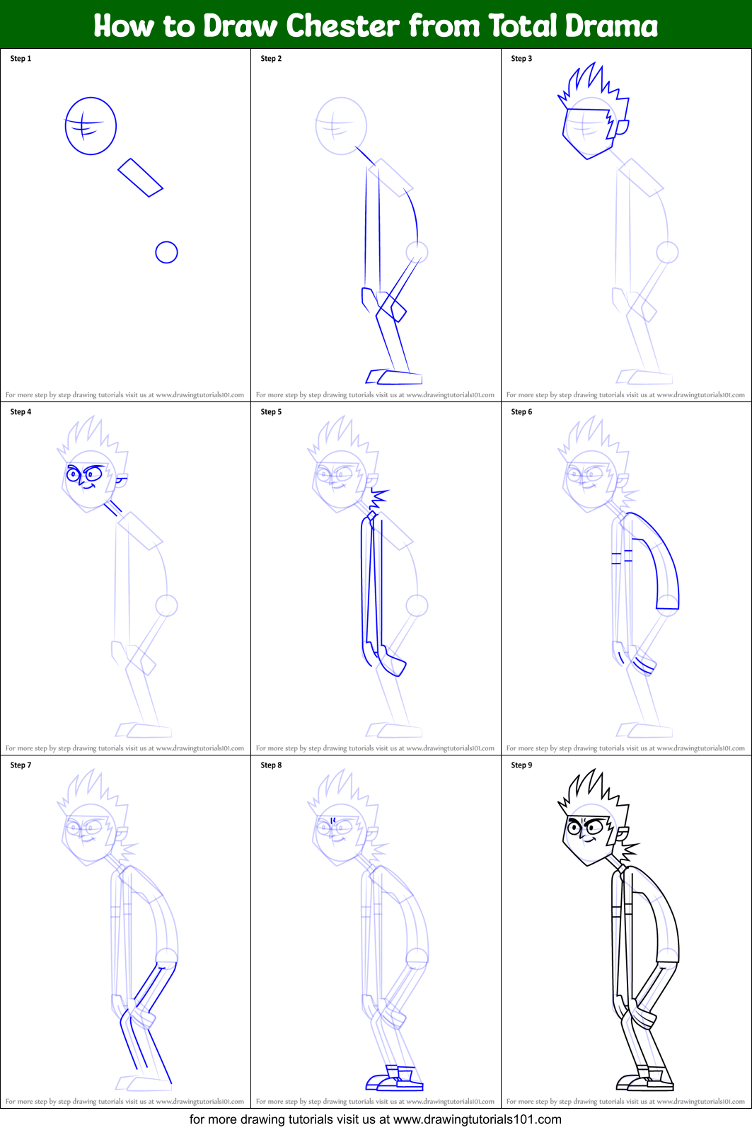 How to Draw Chester from Total Drama Printable Step by Step