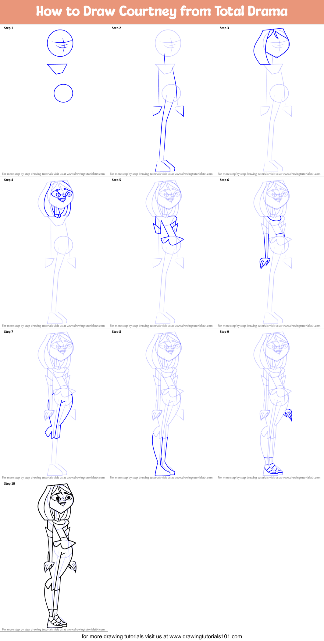 How to Draw Courtney from Total Drama Printable Step by Step