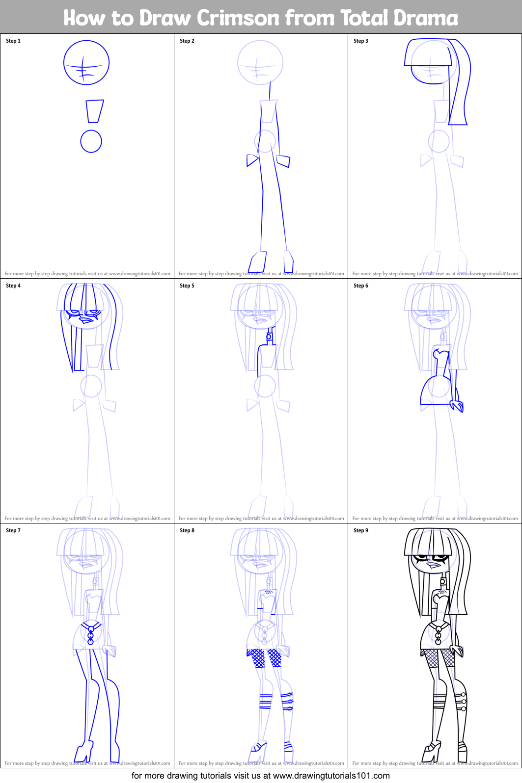 How to Draw Crimson from Total Drama Printable Step by Step