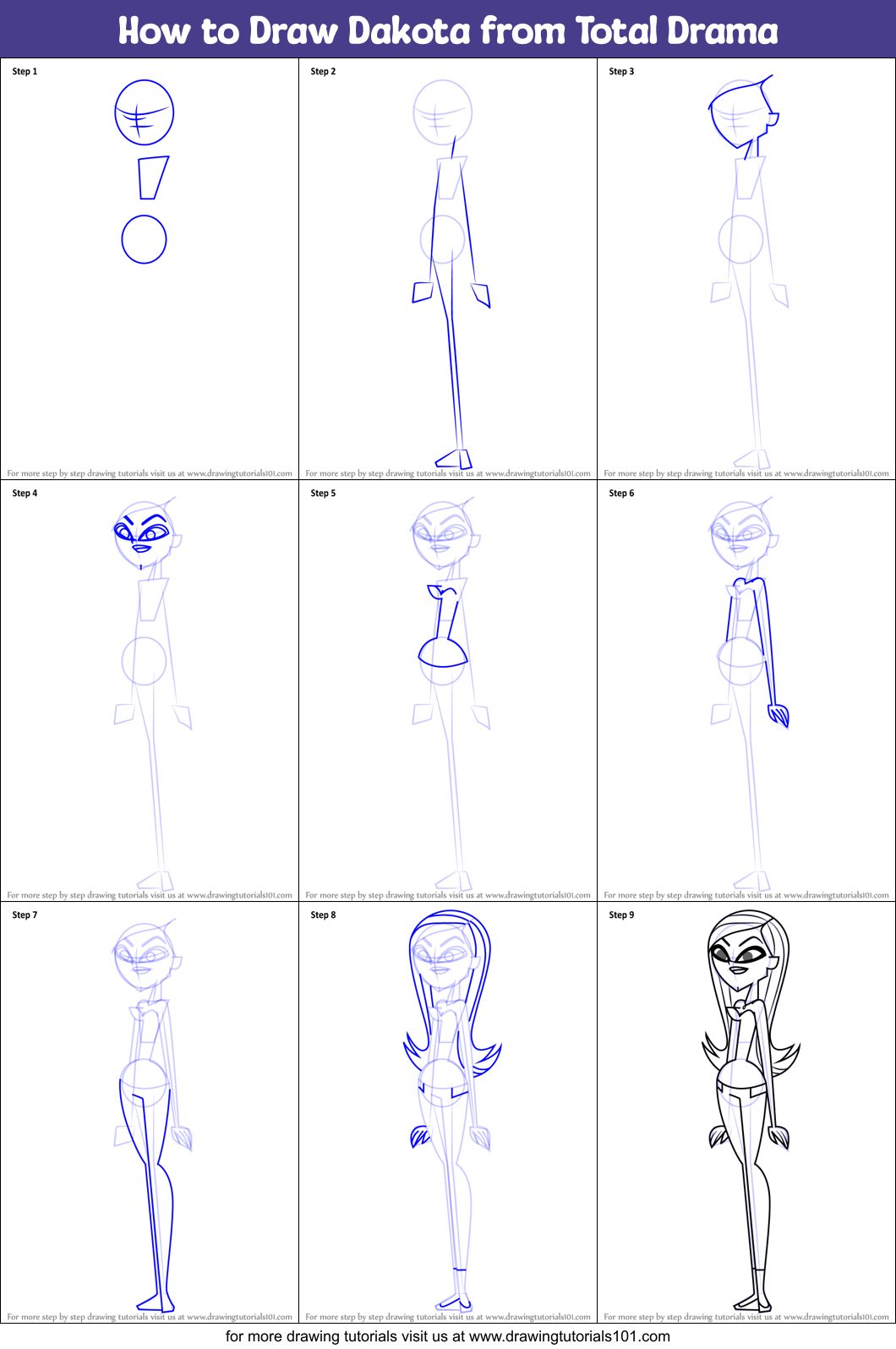 How to Draw Dakota from Total Drama Printable Step by Step