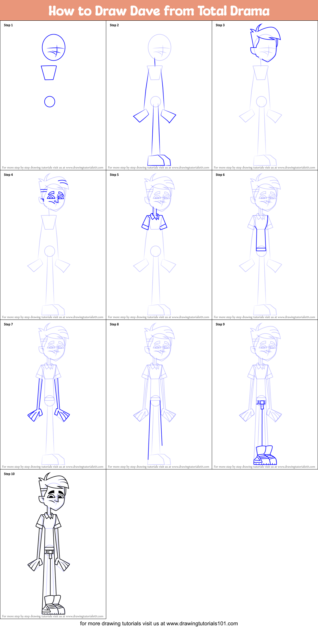 How to Draw Dave from Total Drama Printable Step by Step