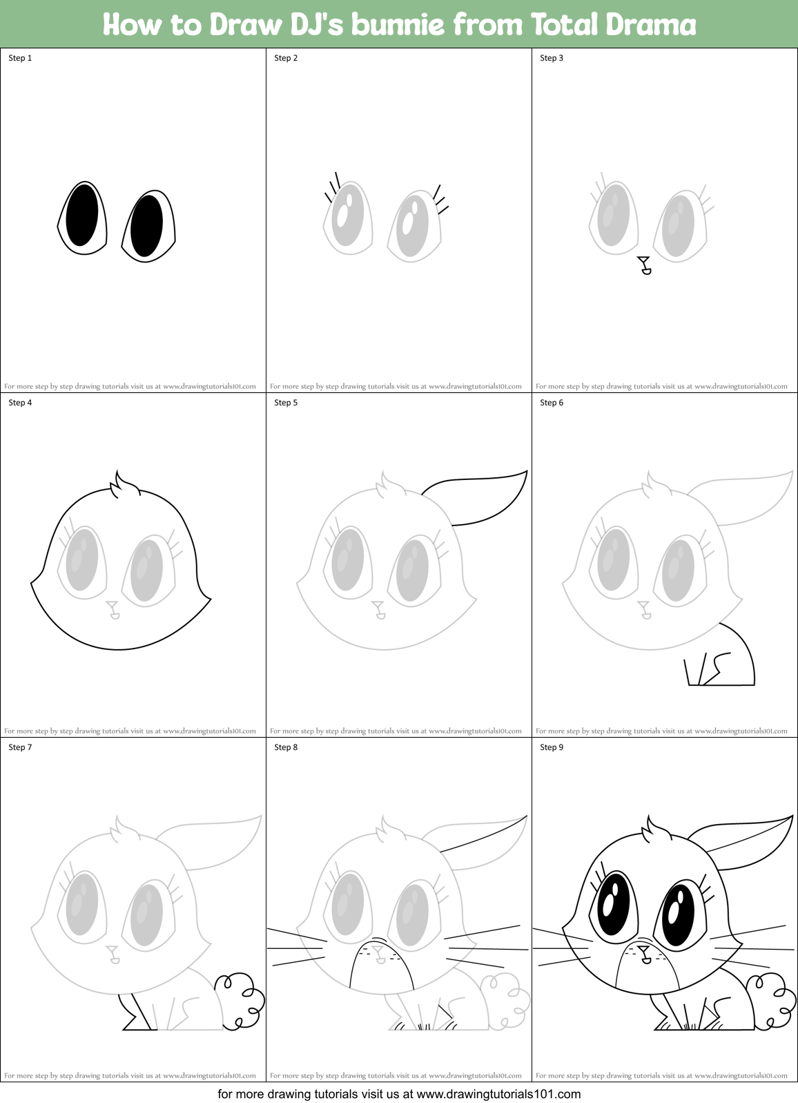 How to Draw DJ's bunnie from Total Drama Printable Step by Step