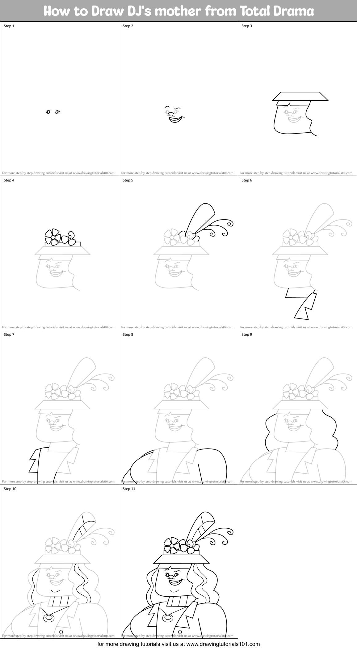 How to Draw DJ's mother from Total Drama Printable Step by Step