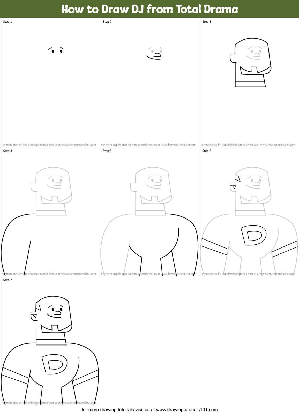 How to Draw DJ from Total Drama Printable Step by Step