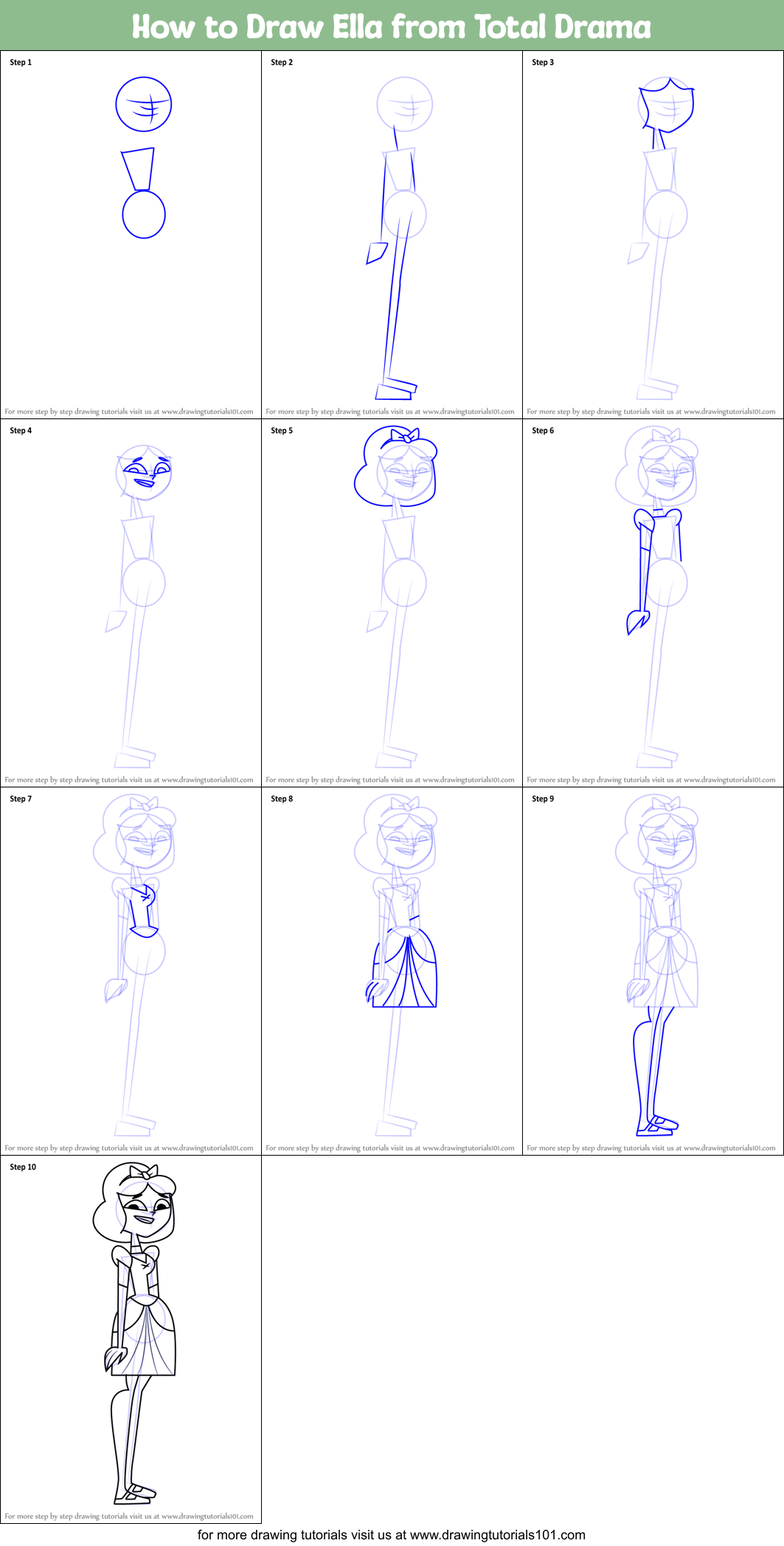 How to Draw Ella from Total Drama Printable Step by Step