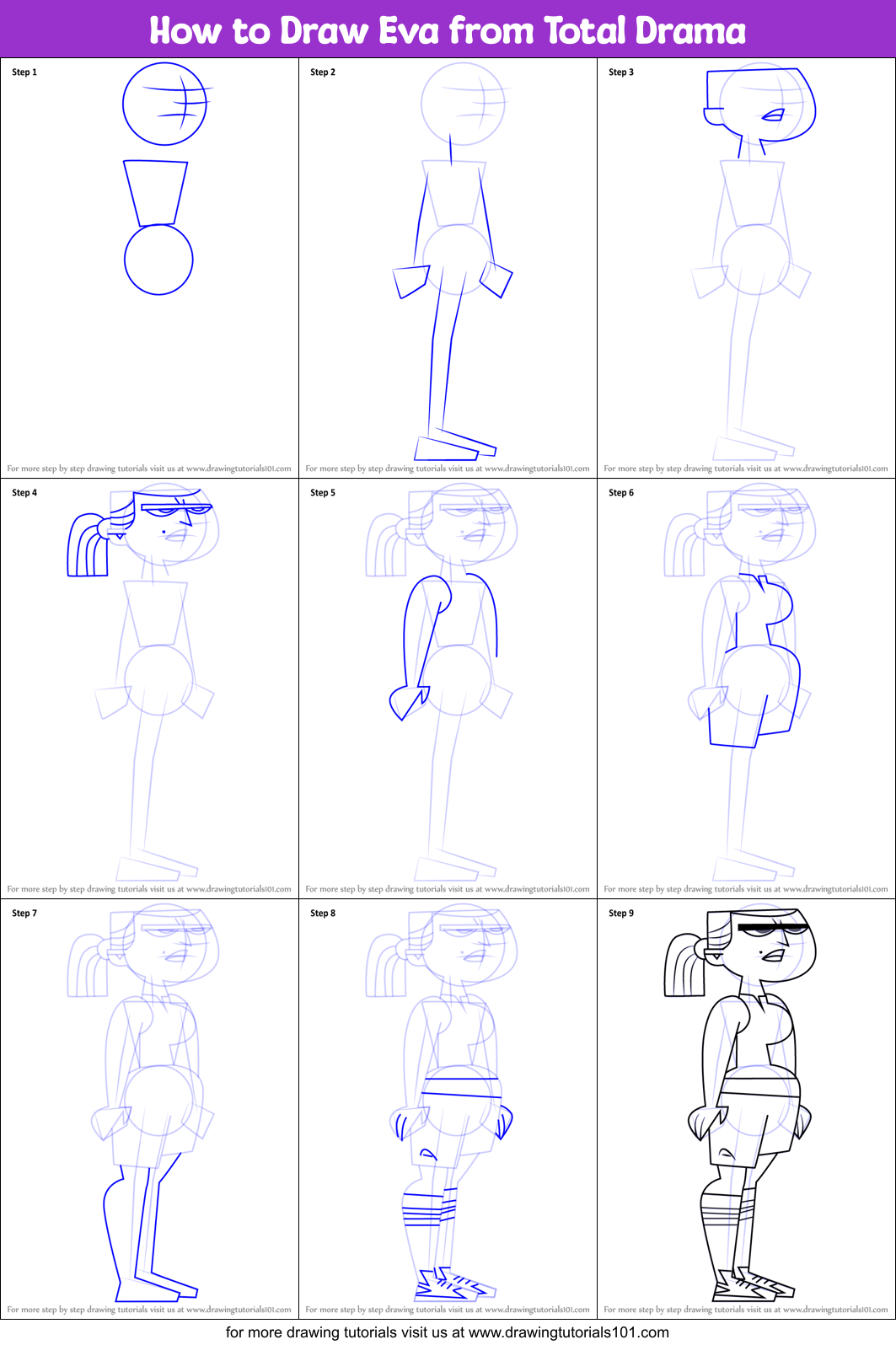 How to Draw Eva from Total Drama Printable Step by Step