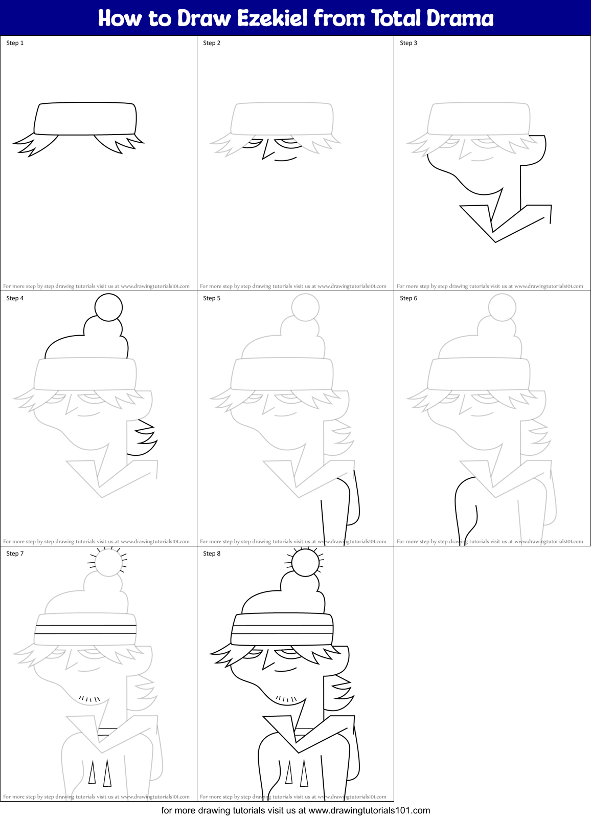 How to Draw Ezekiel from Total Drama Printable Step by Step