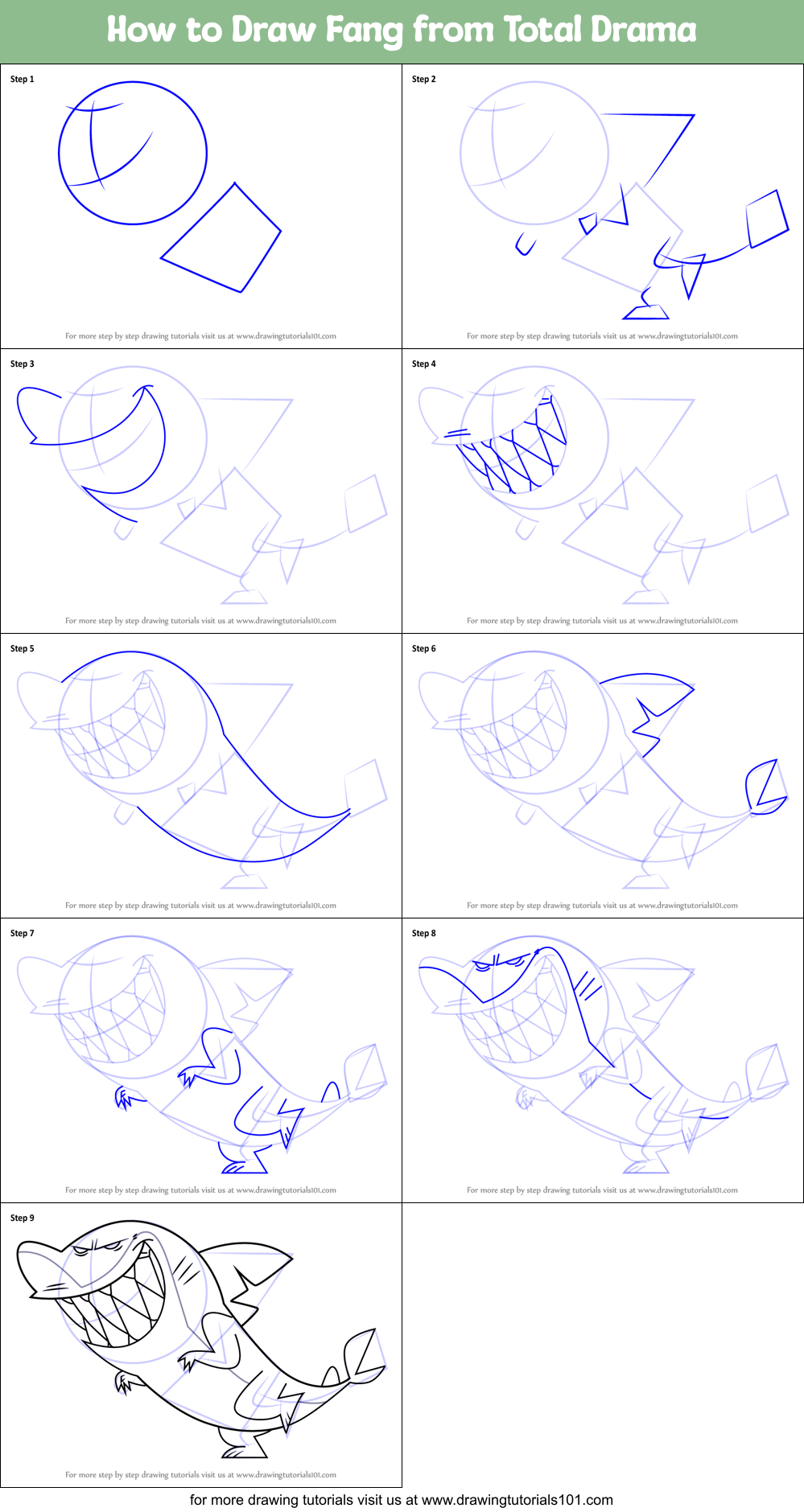 How to Draw Fang from Total Drama Printable Step by Step