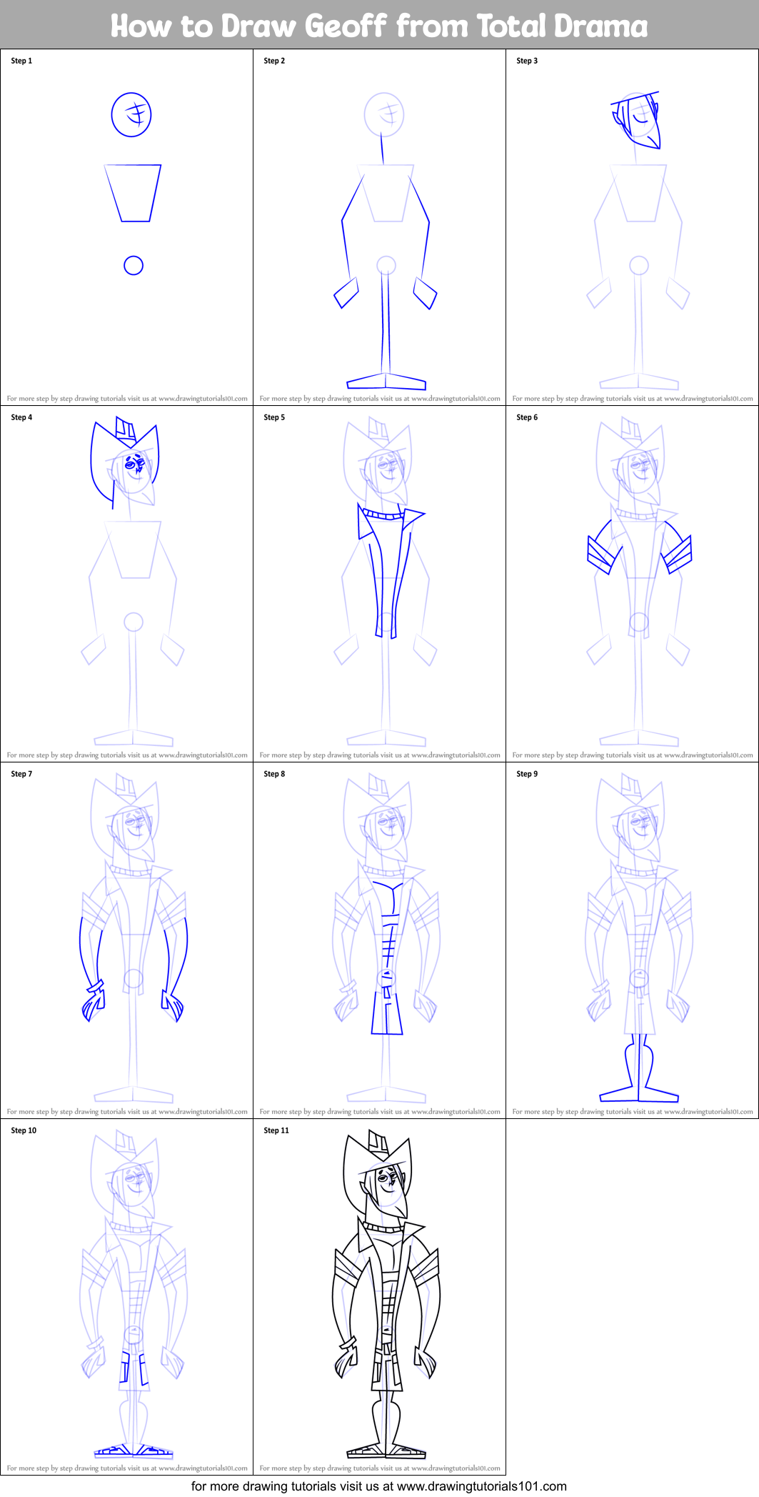 How to Draw Geoff from Total Drama Printable Step by Step