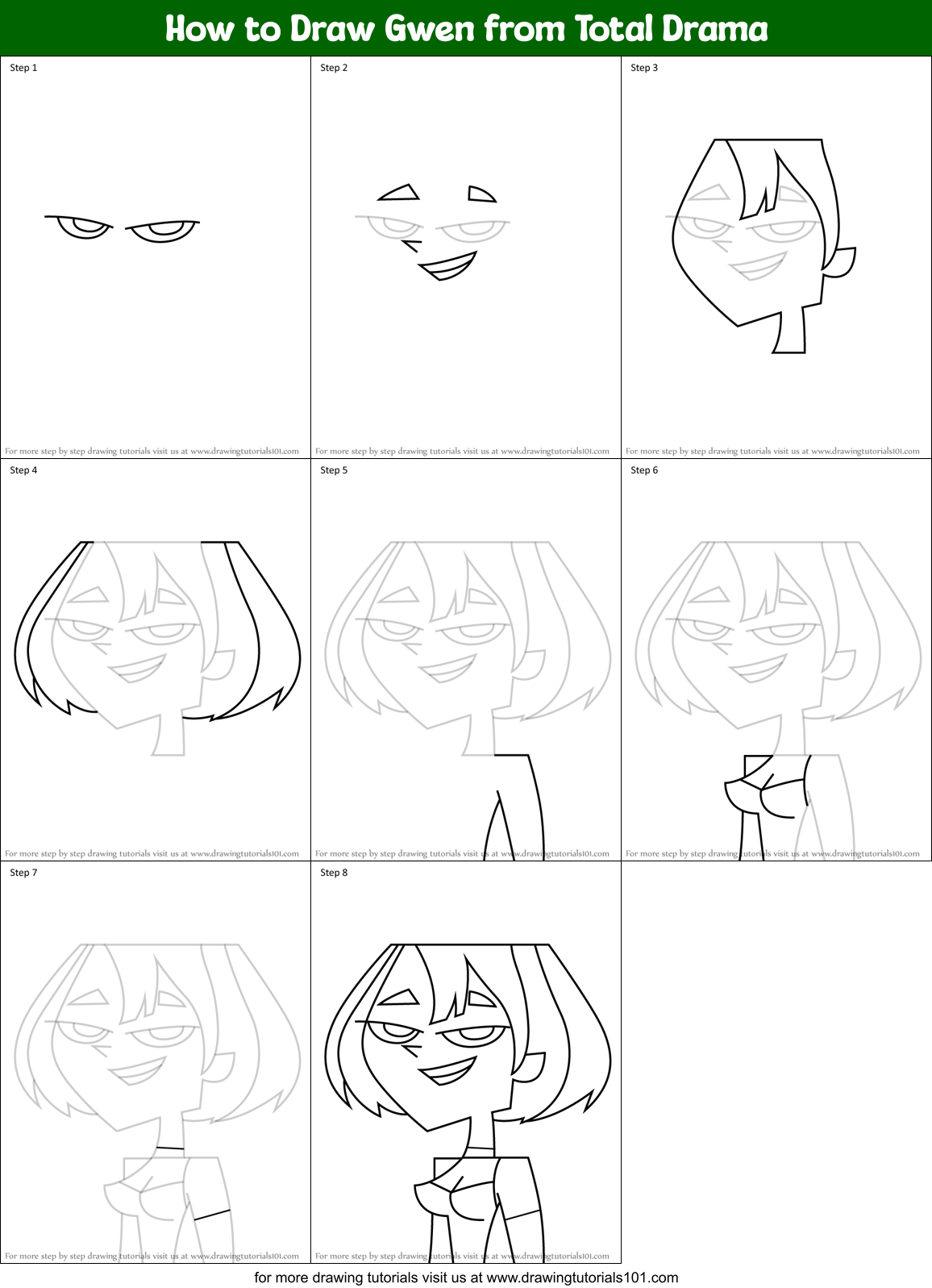 How to Draw Gwen from Total Drama Printable Step by Step
