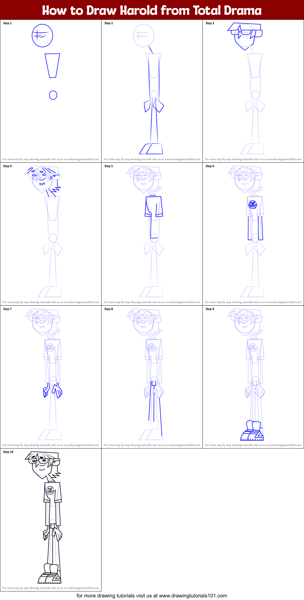 How to Draw Harold from Total Drama Printable Step by Step