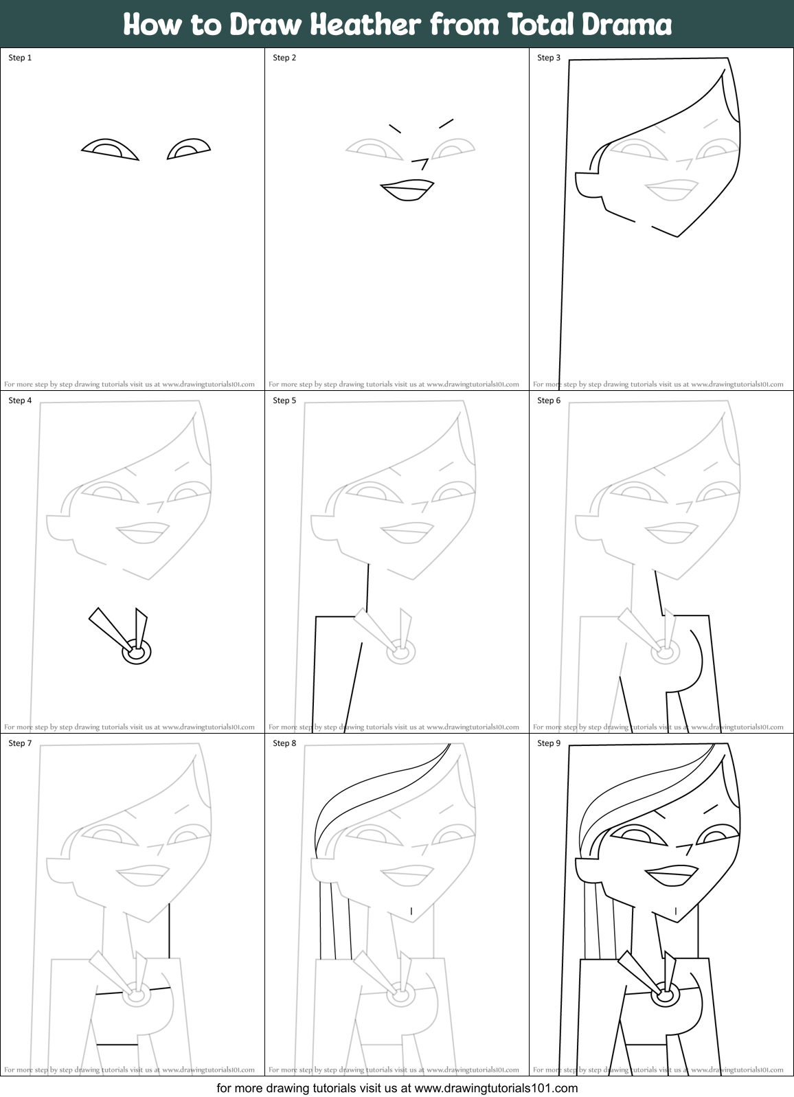 How to Draw Heather from Total Drama Printable Step by Step