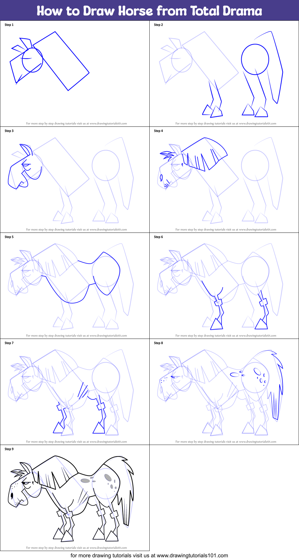 How to Draw Horse from Total Drama Printable Step by Step