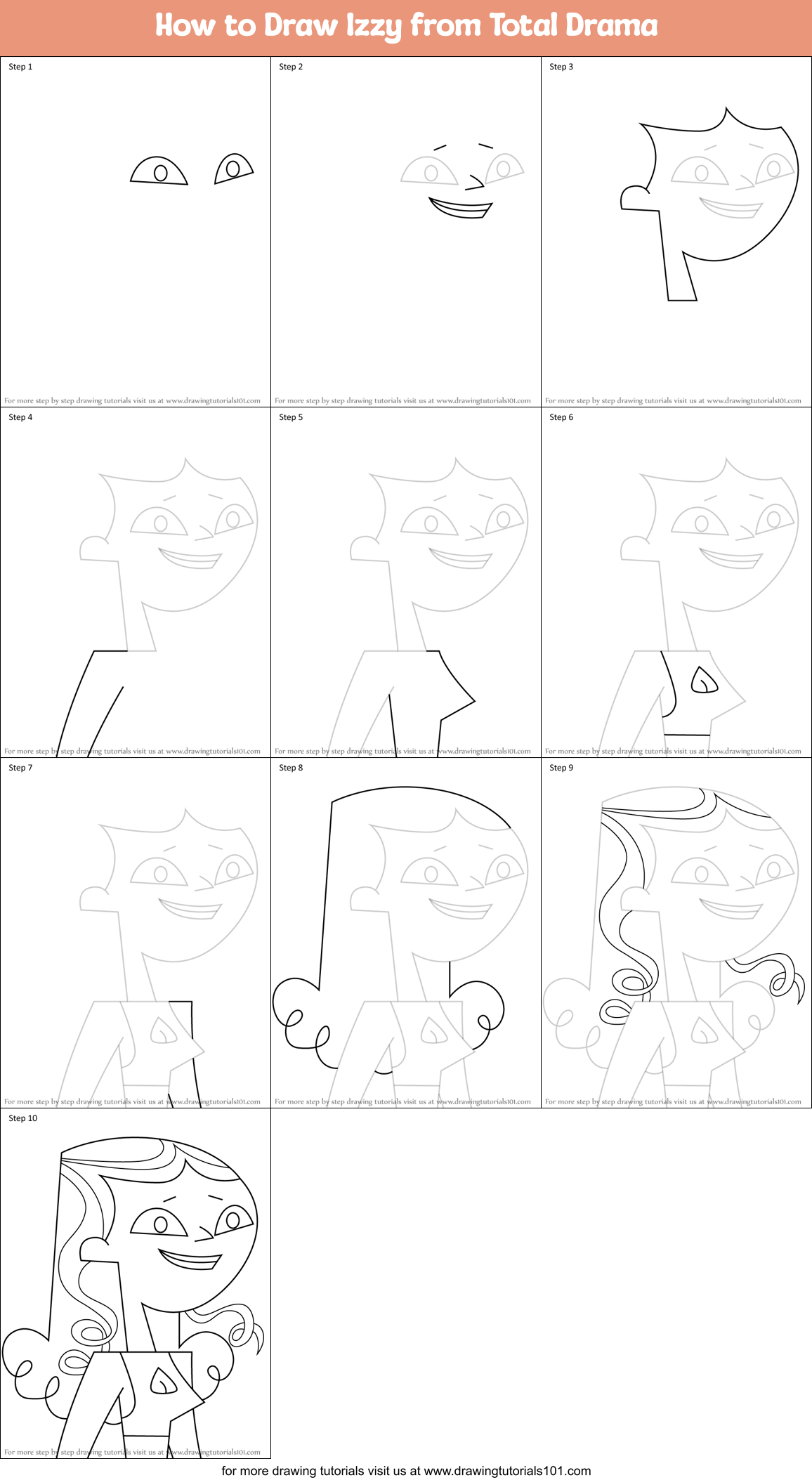 How to Draw Izzy from Total Drama Printable Step by Step