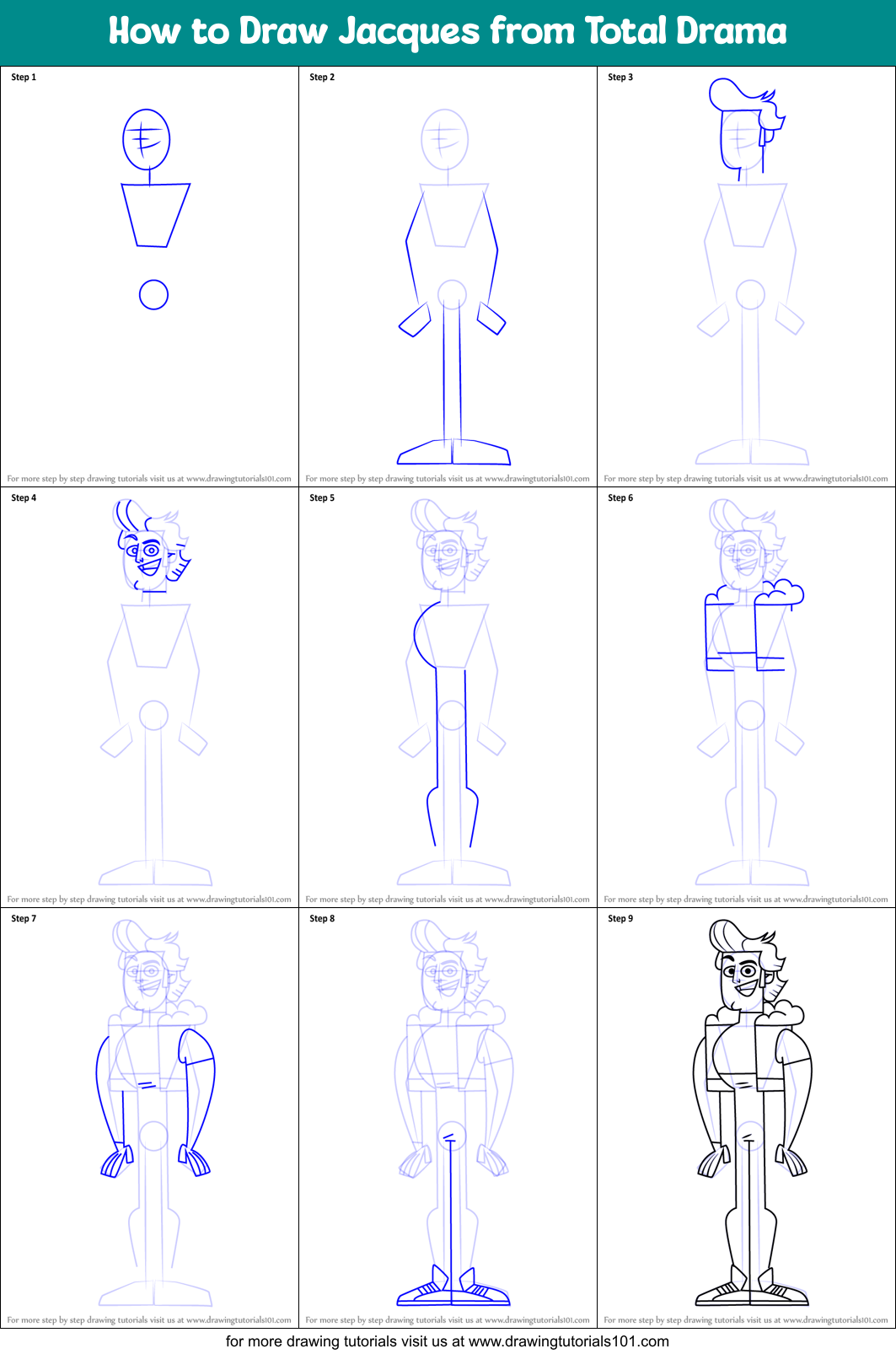 How to Draw Jacques from Total Drama Printable Step by Step