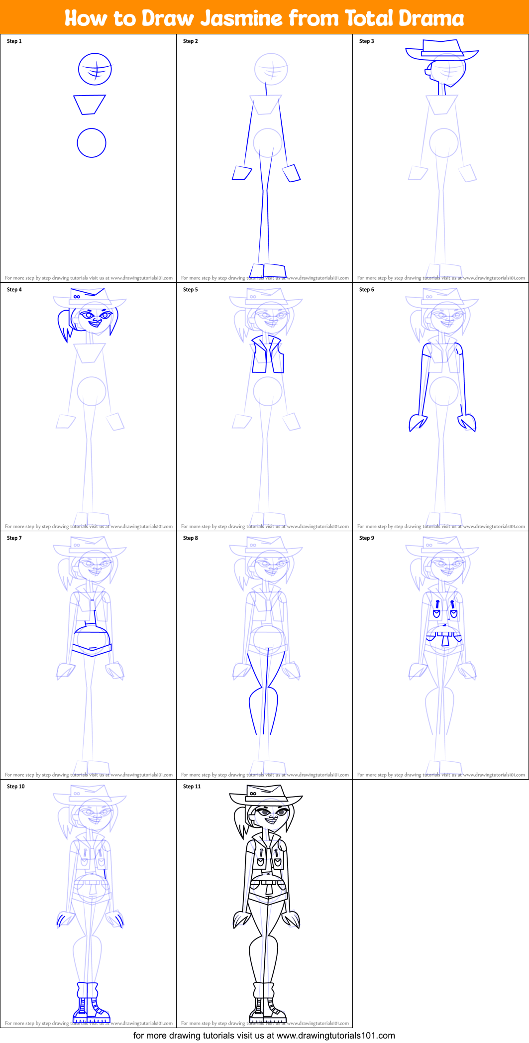 How to Draw Jasmine from Total Drama Printable Step by Step