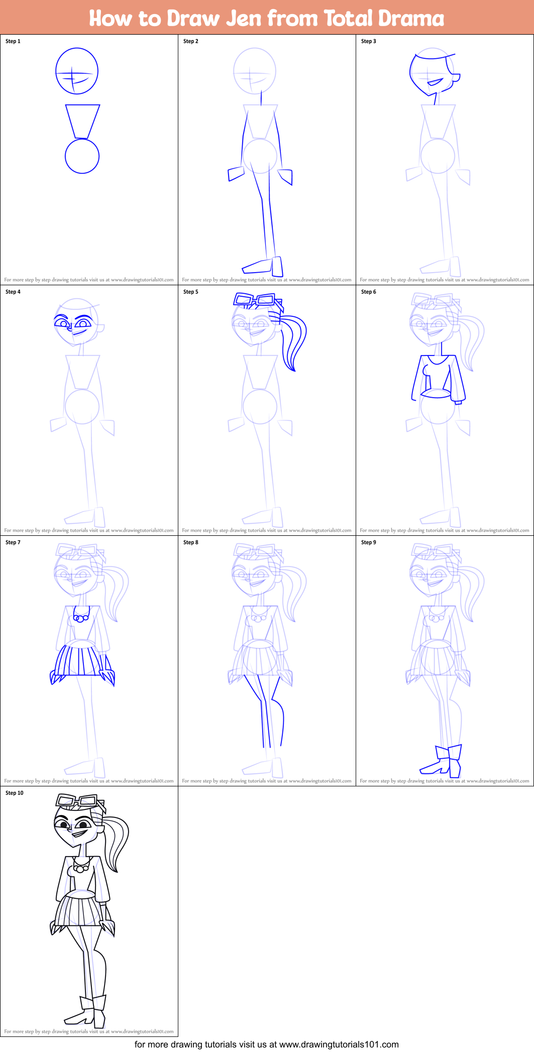 How to Draw Jen from Total Drama Printable Step by Step