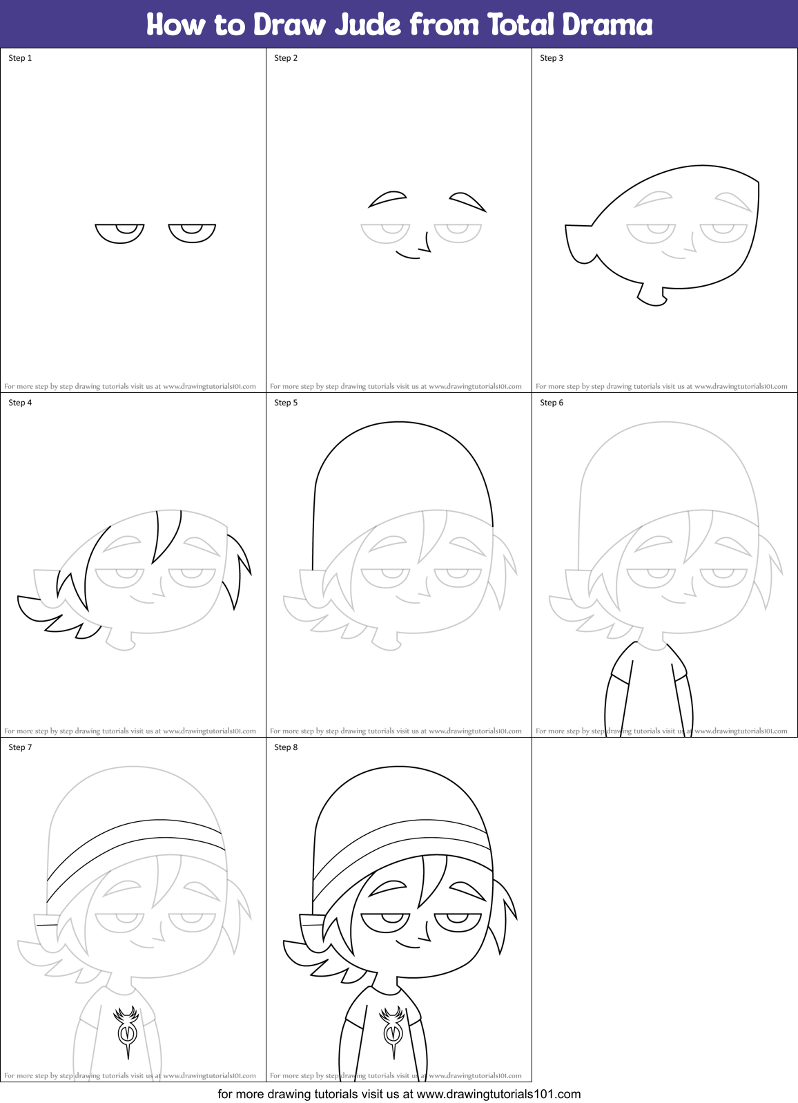 How to Draw Jude from Total Drama Printable Step by Step