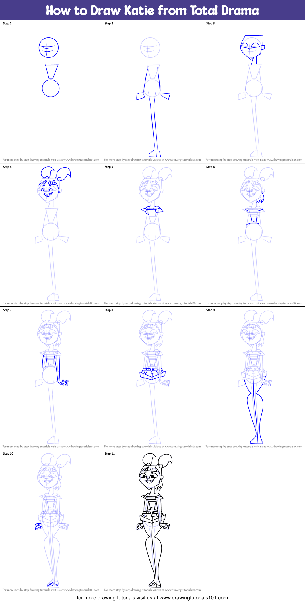 How to Draw Katie from Total Drama Printable Step by Step