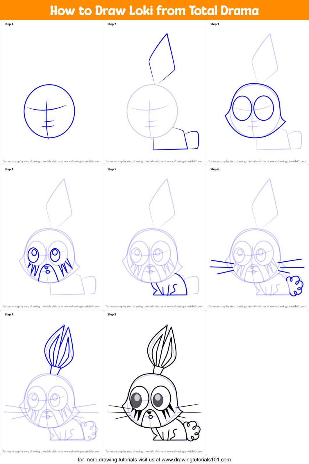 How to Draw Loki from Total Drama Printable Step by Step