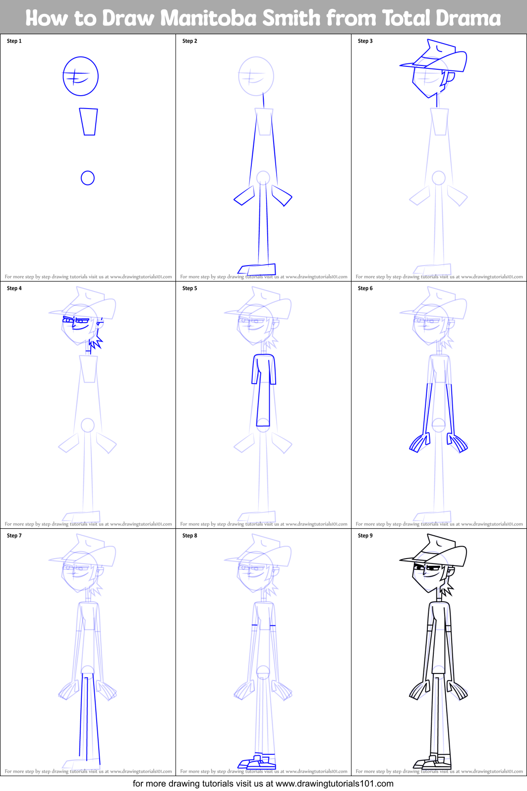 How to Draw Manitoba Smith from Total Drama Printable Step by Step