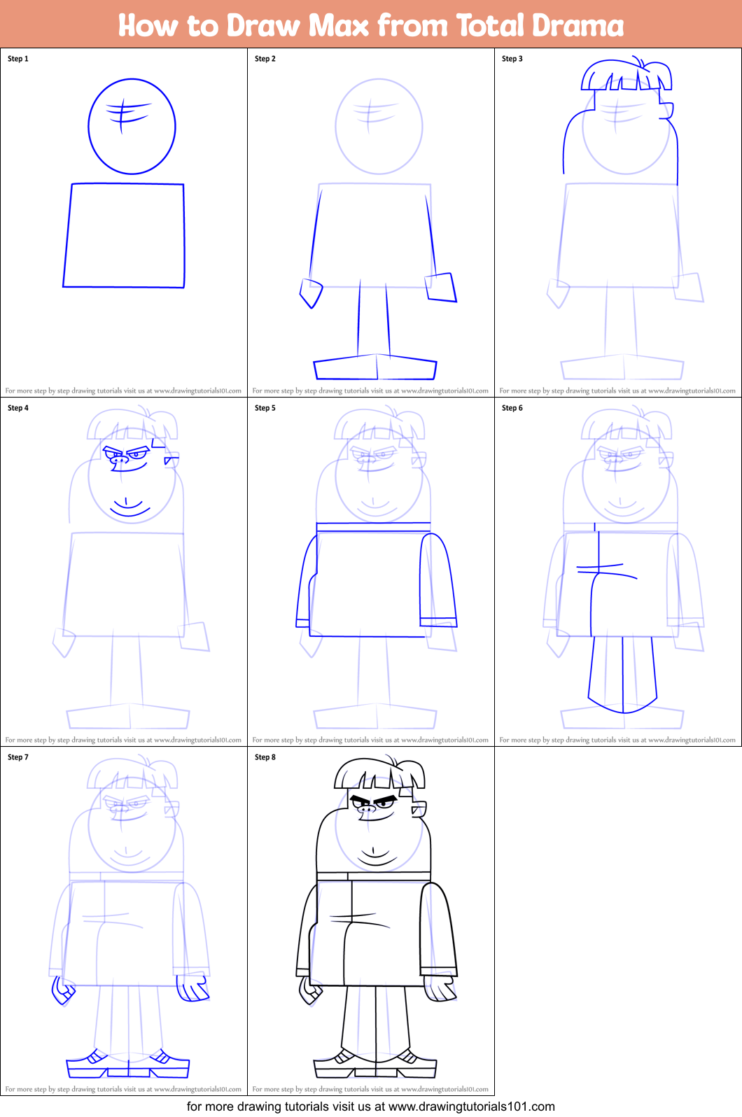 How to Draw Max from Total Drama Printable Step by Step