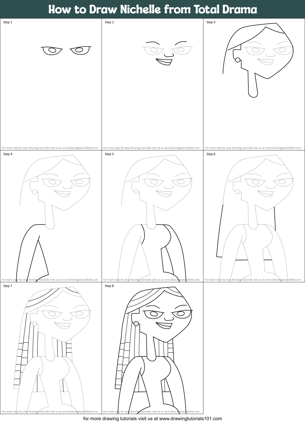 How to Draw Nichelle from Total Drama Printable Step by Step