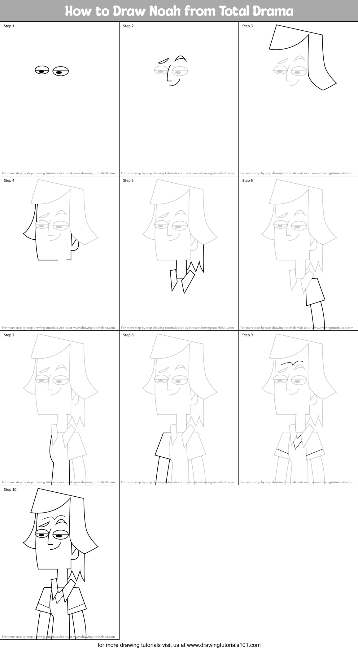 How to Draw Noah from Total Drama Printable Step by Step