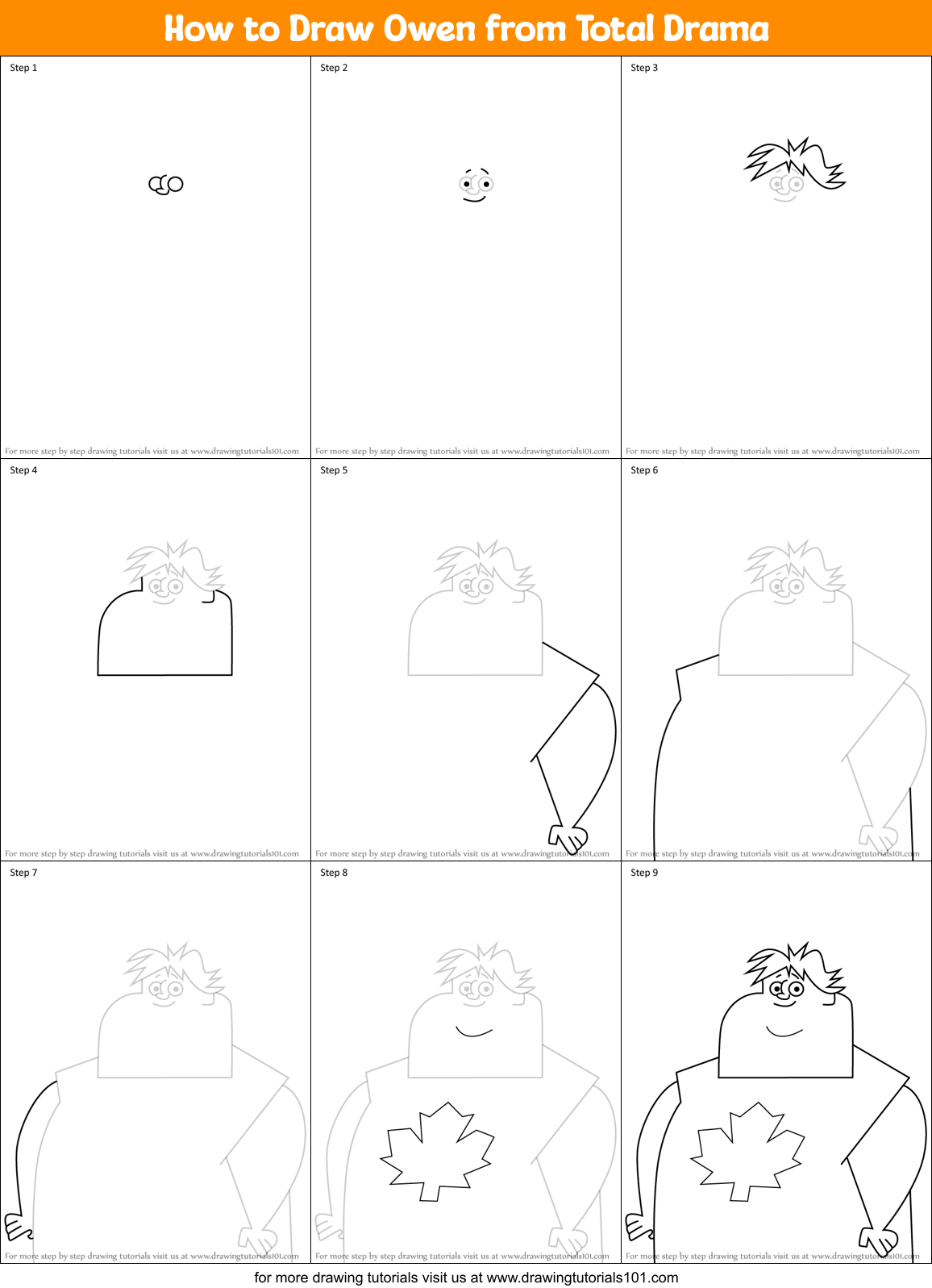 How to Draw Owen from Total Drama Printable Step by Step