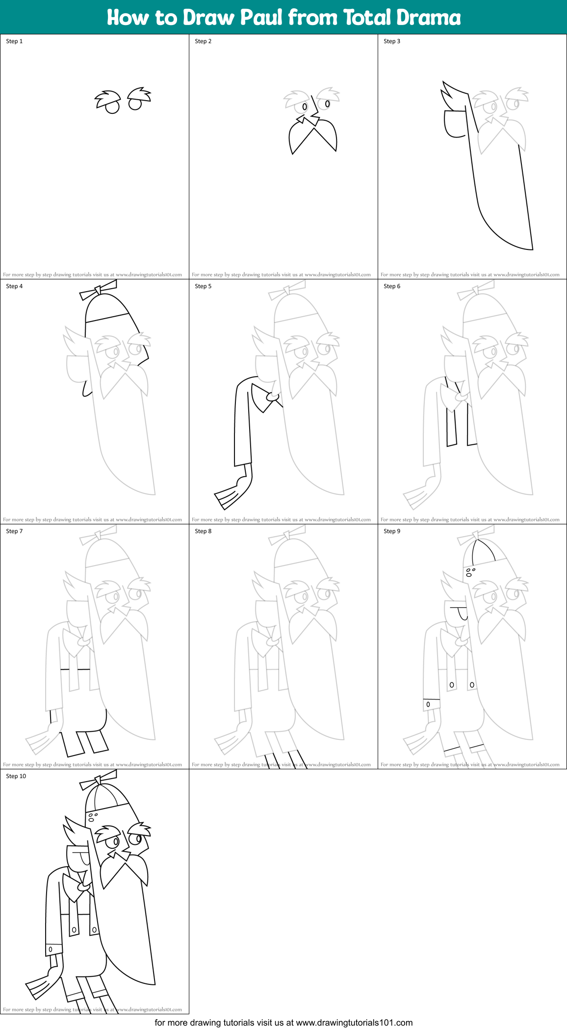 How to Draw Paul from Total Drama Printable Step by Step