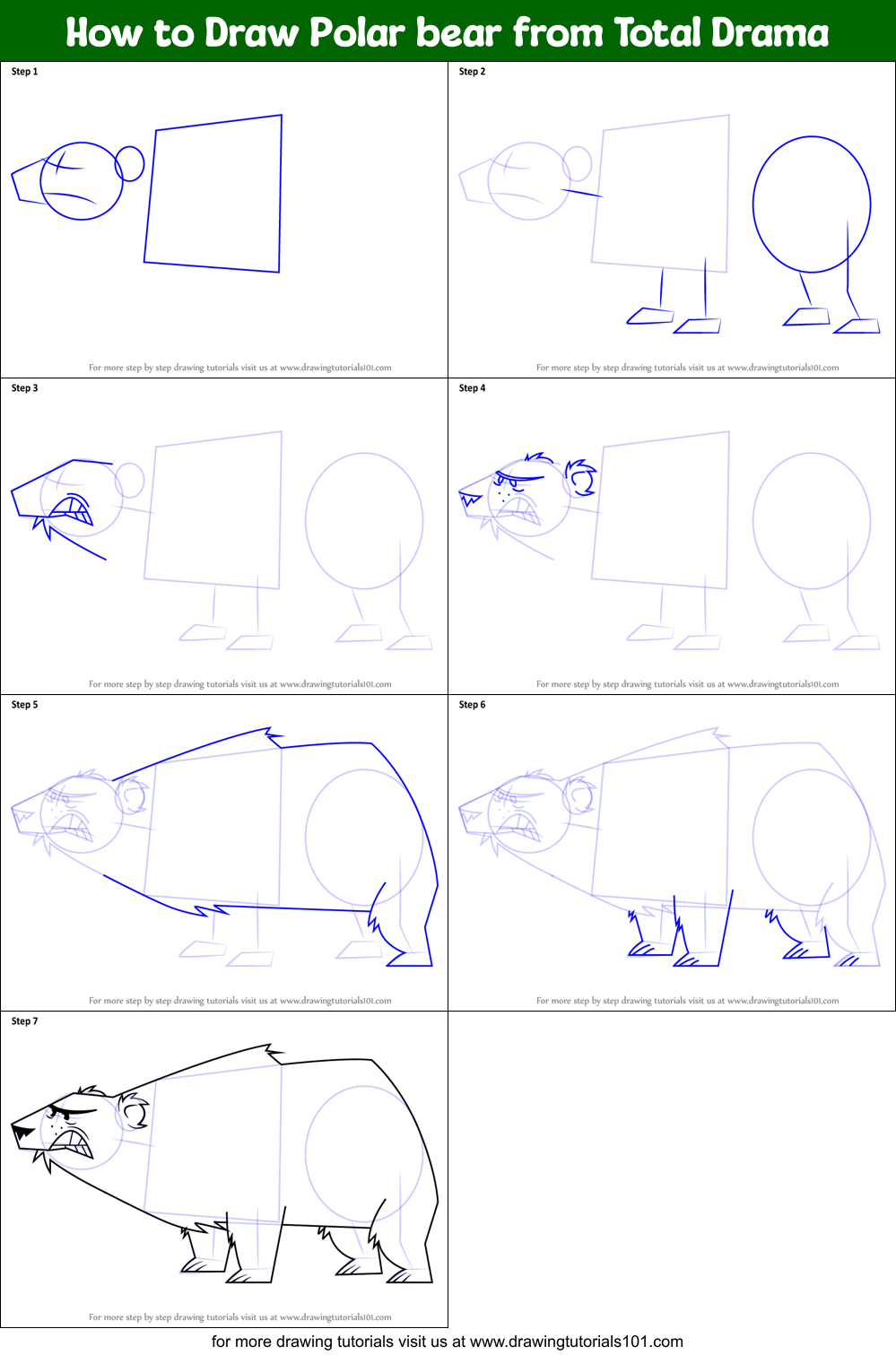 How to Draw Polar bear from Total Drama Printable Step by Step
