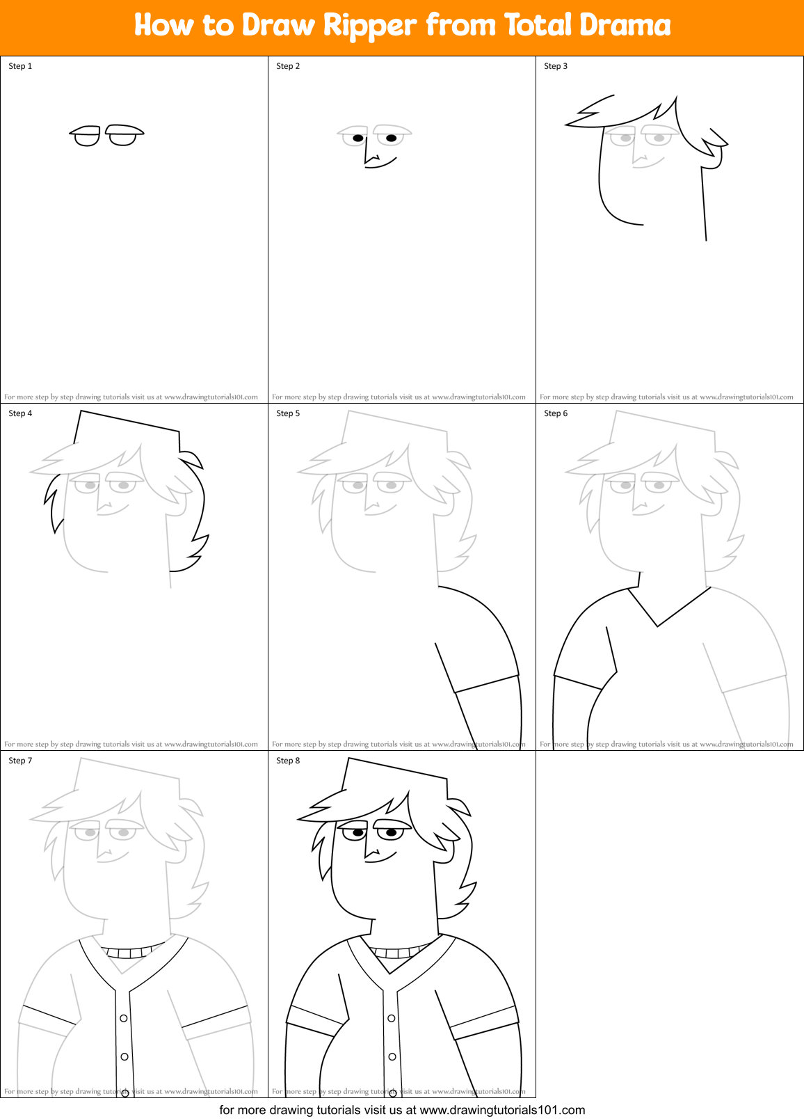 How to Draw Ripper from Total Drama Printable Step by Step