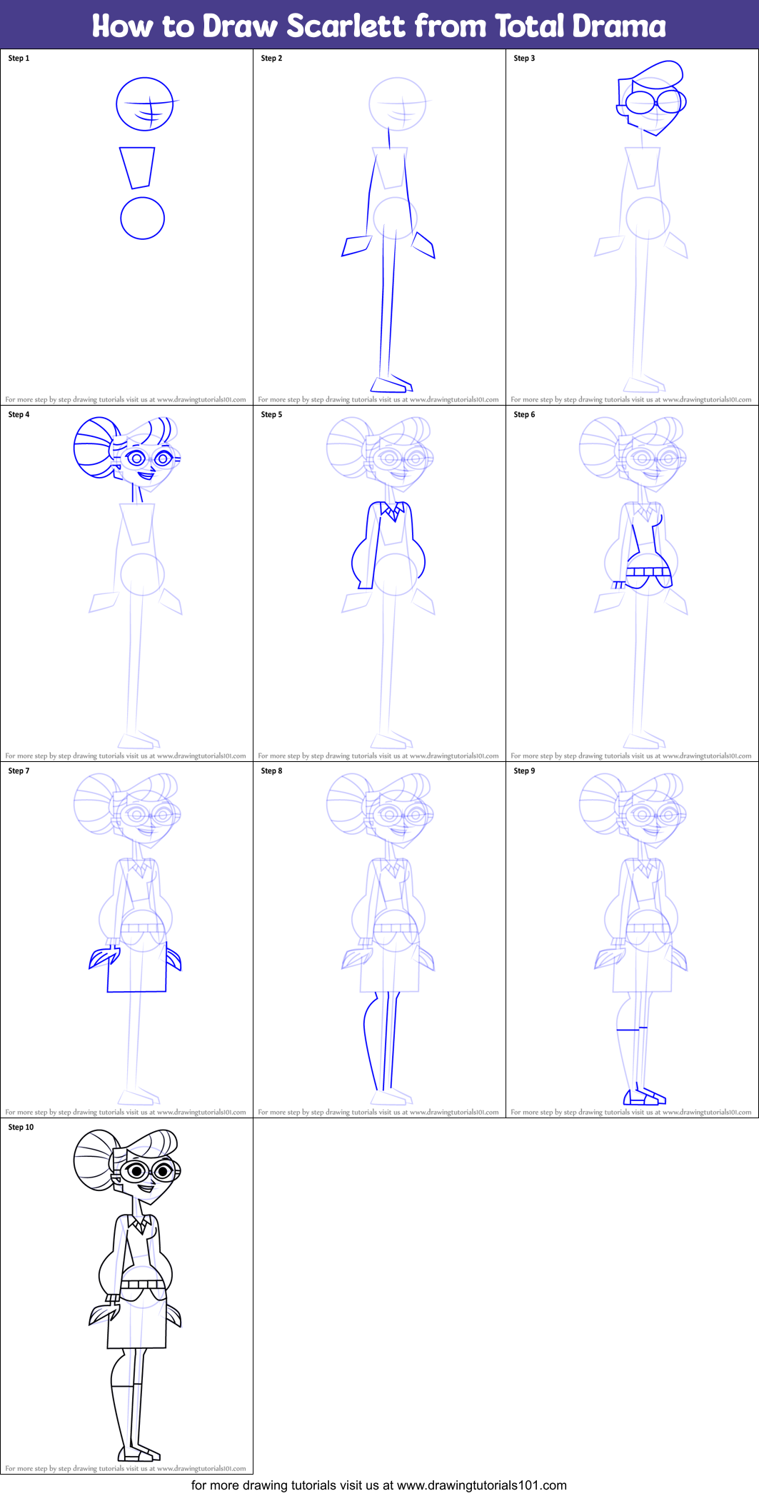 How to Draw Scarlett from Total Drama Printable Step by Step